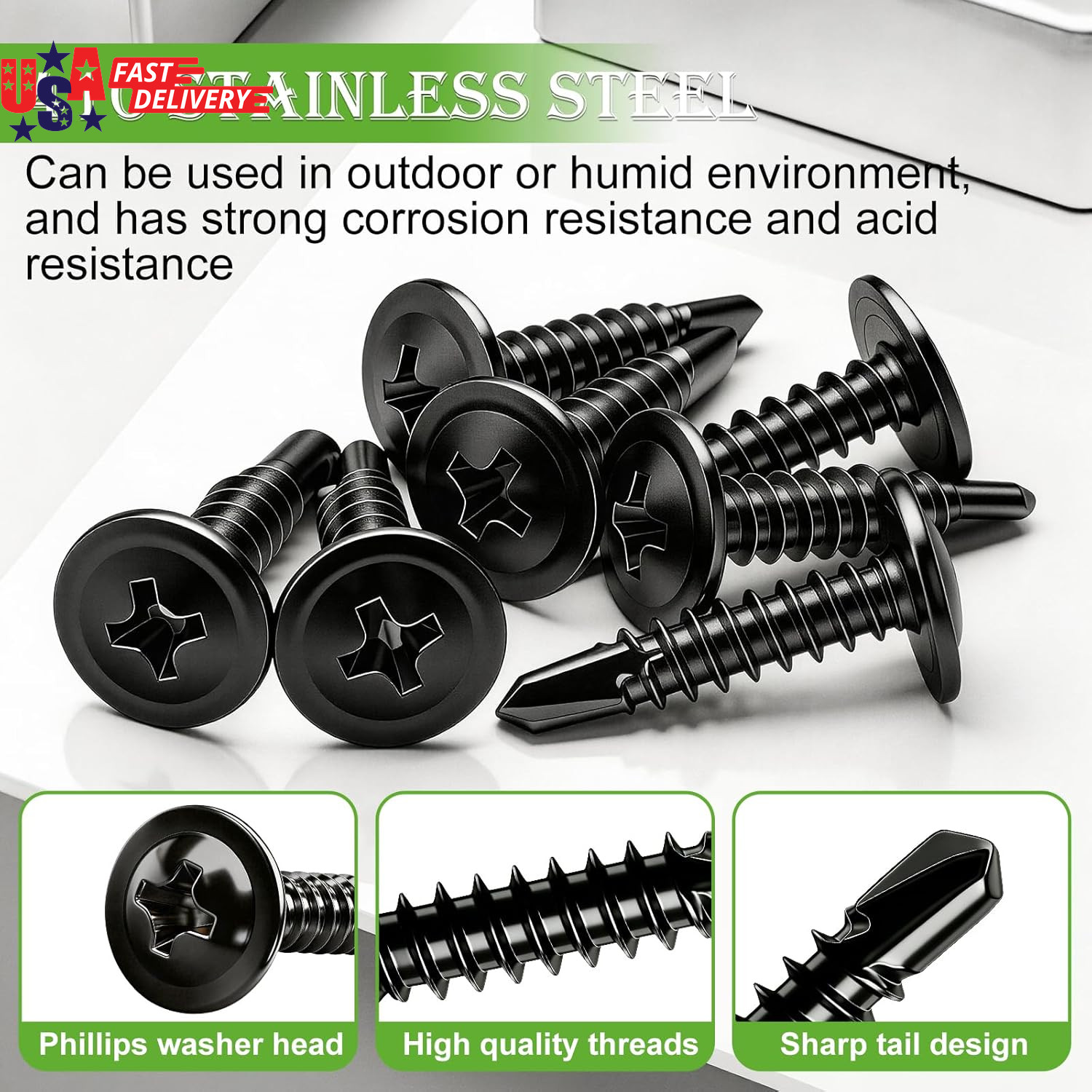 230PCS #8 Self Tapping Screws,410 Stainless Steel Self Tapping Screws for Metal,