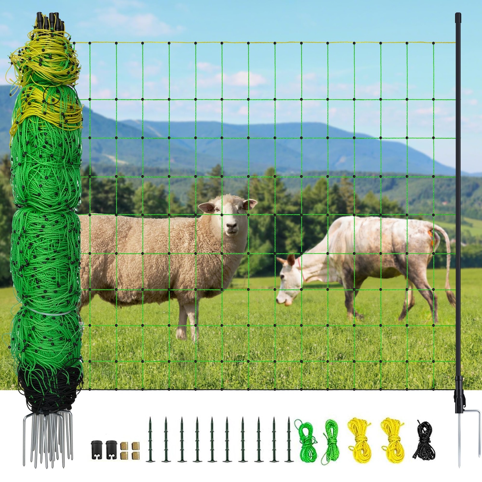 Electric Fence Netting Kit For Livestock Goat Portable 164’L X 42.5″ H 14 Posts