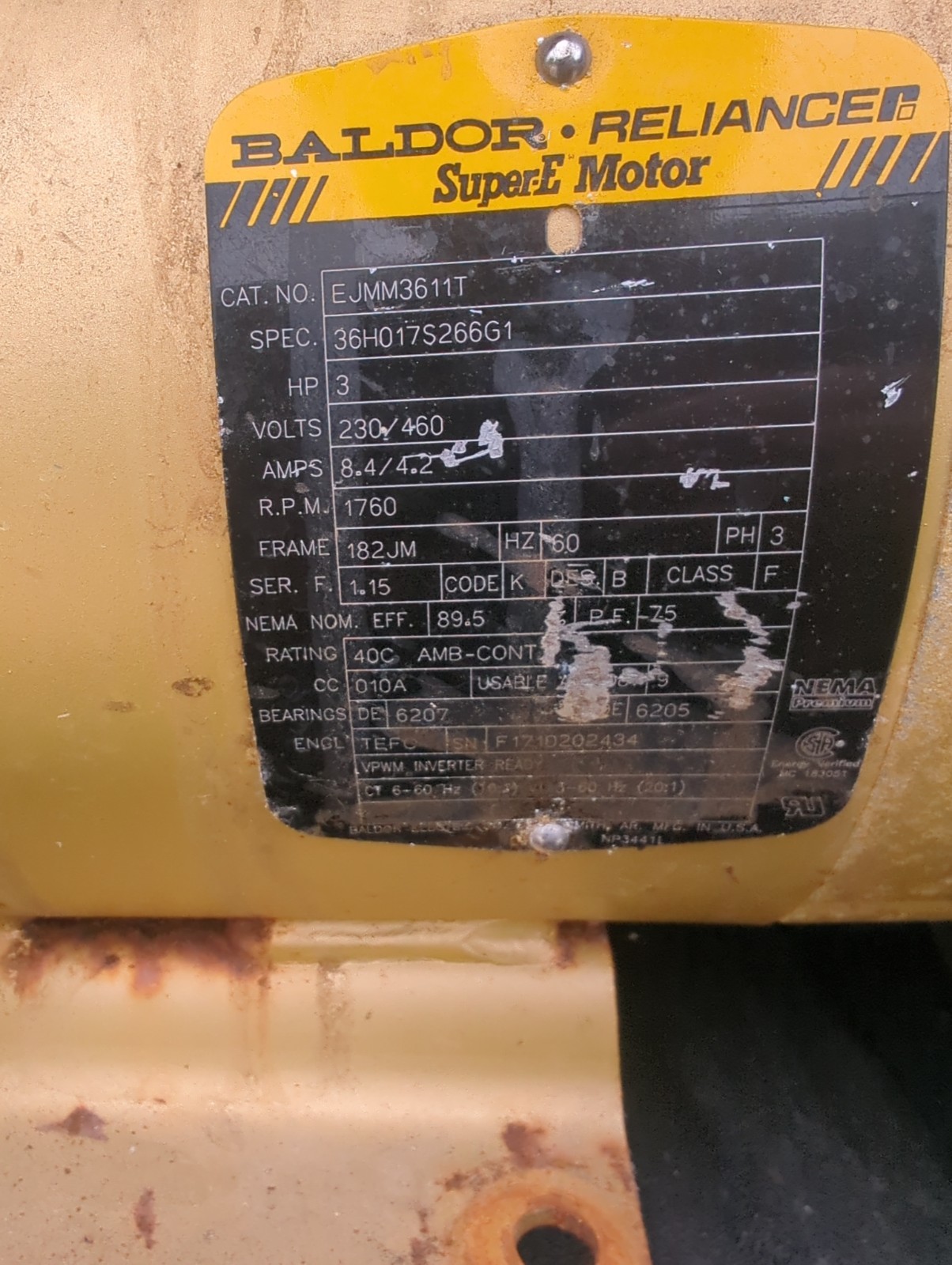 Baldor Reliance 3HP 230/460V 3PH Goulds 11SHK6 Stainless Centrifugal Pump 1×2-10