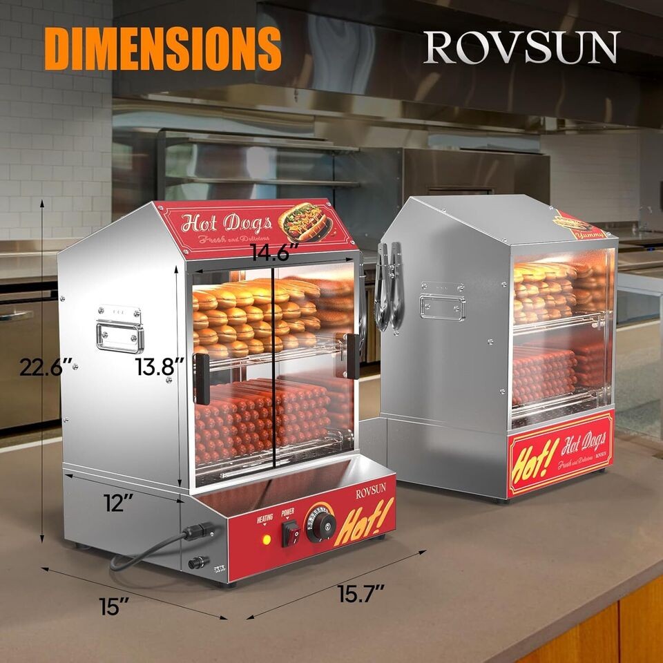 30L/40L 500W Commercial Hot Dog Steamer 2-Tier Electric Bun Warmer W/Slide Doors