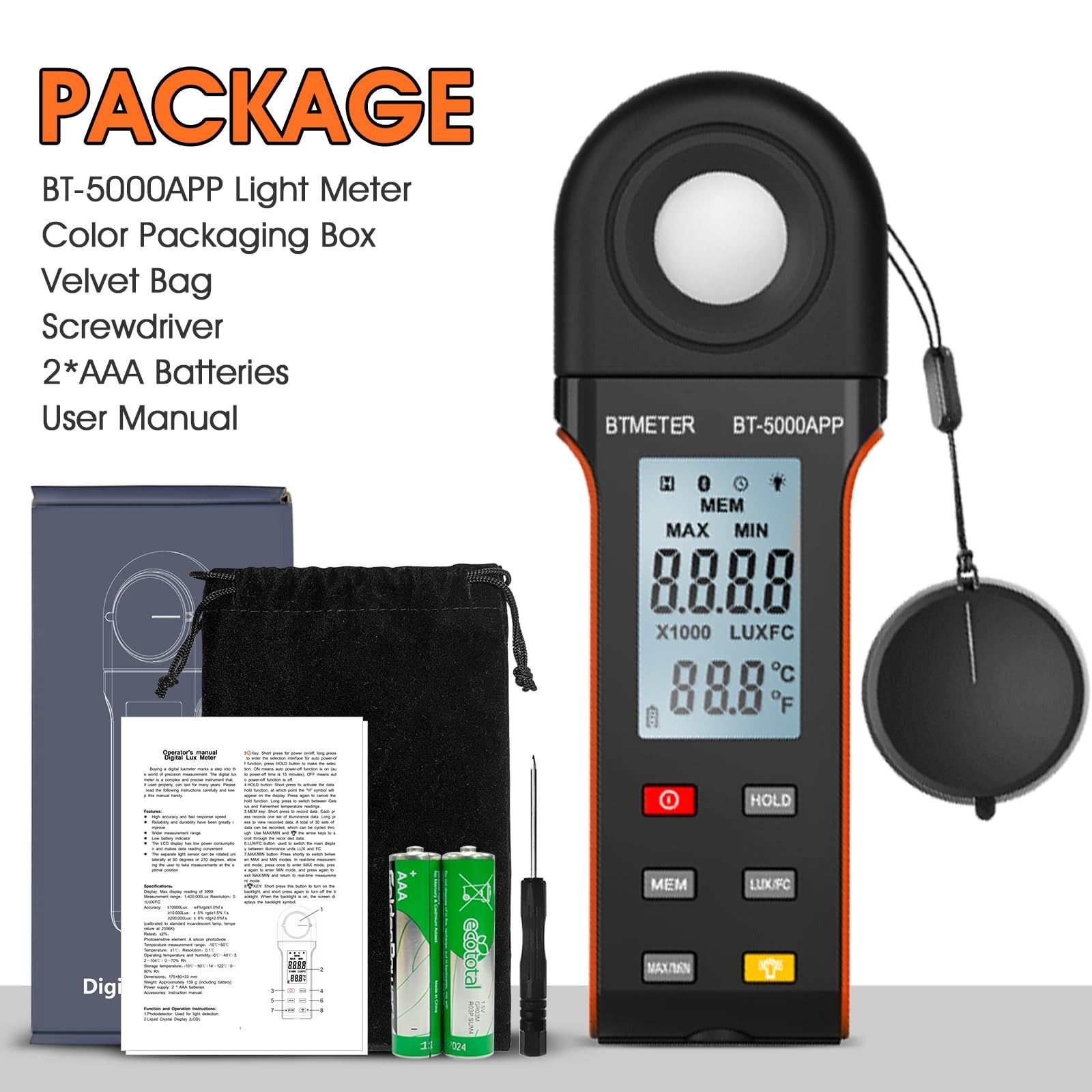 BTMETER Illuminance Light Meter w/Bluetooth – Digital Lumen Tester Measure Li…