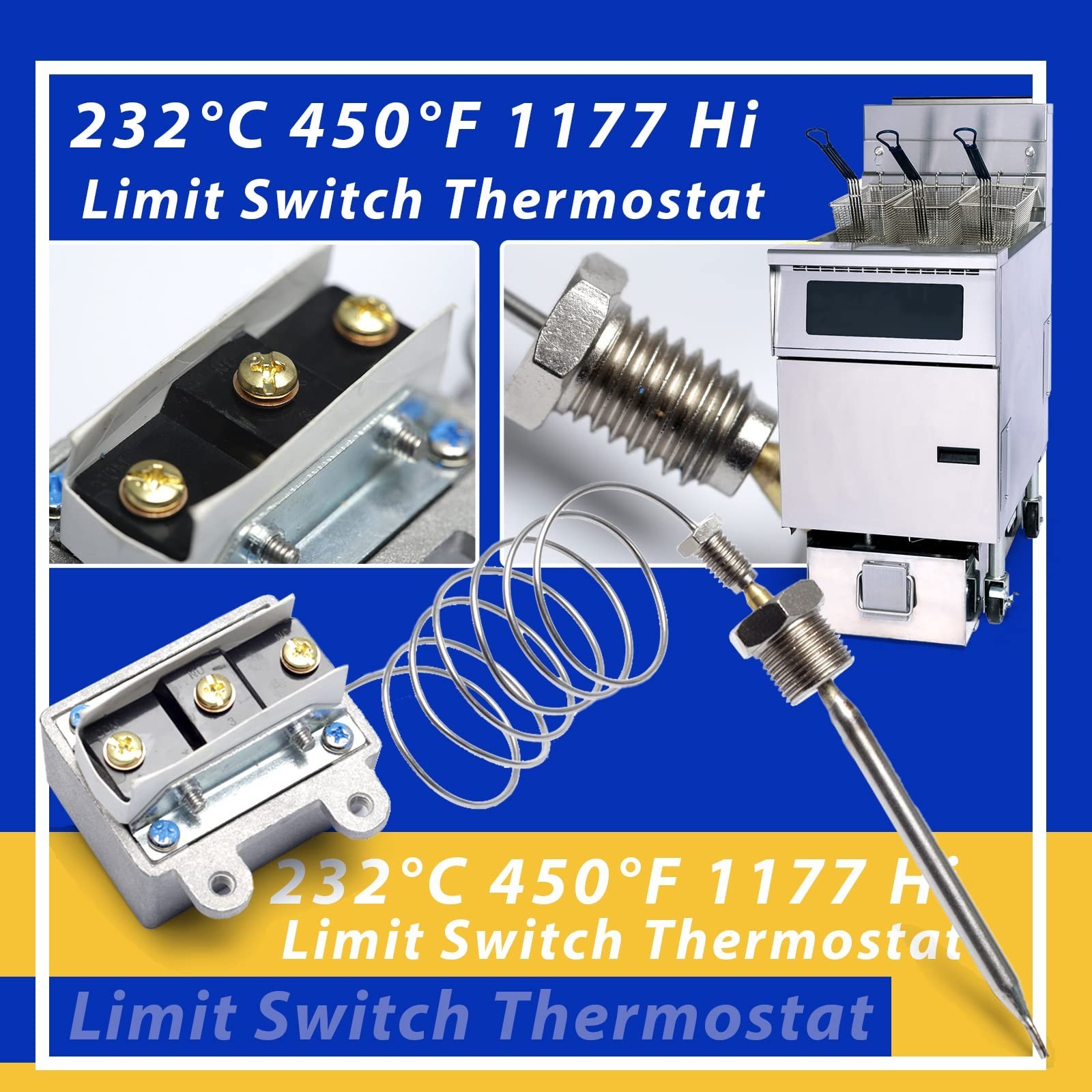 High Limit Thermostat Switch 445°F for Fryer 3/8″ MPT Stuff Box, Safety Cut Out