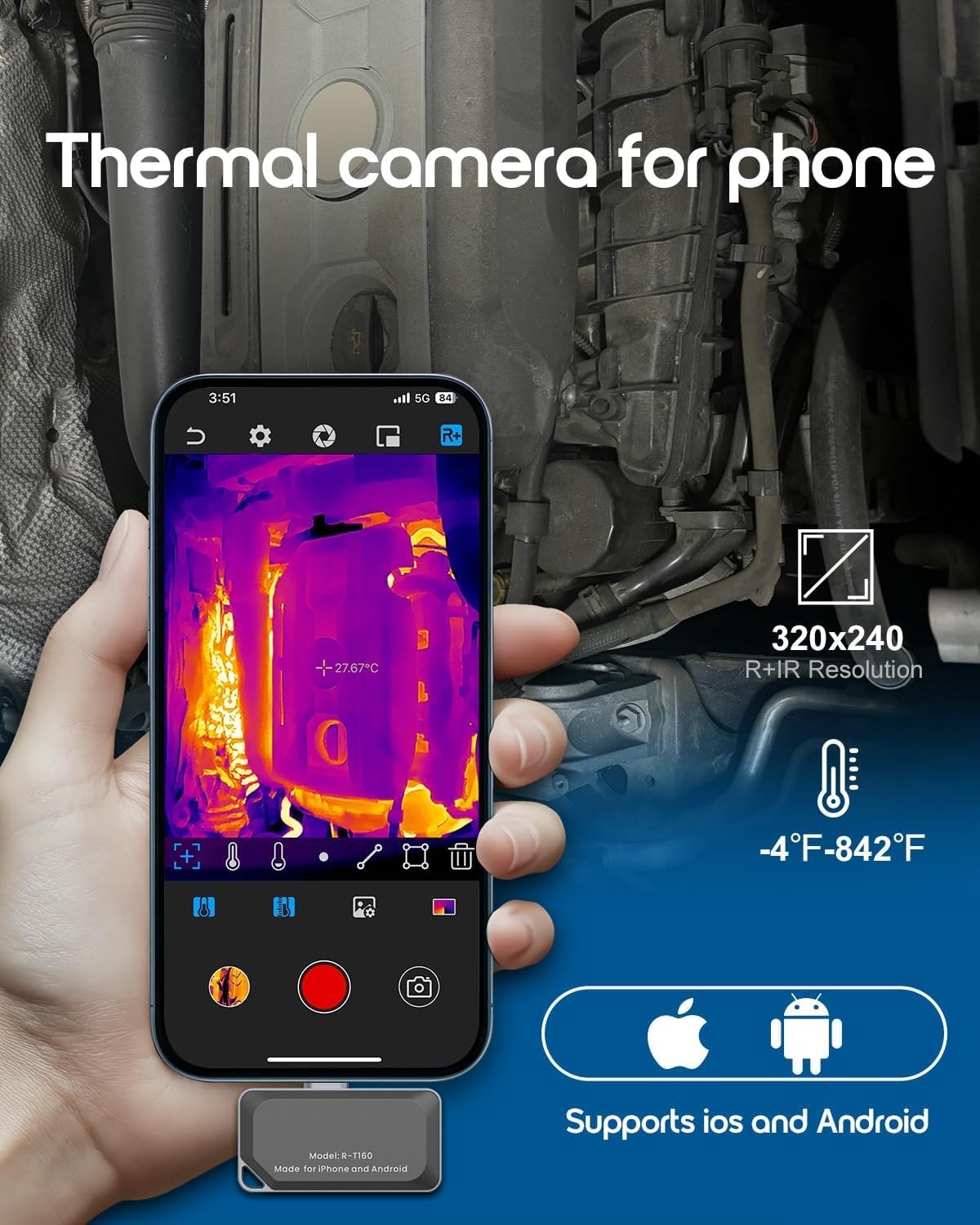 REVASRI Thermal Camera for iPhone and Android, 320×240 Super IR Resolution Th…