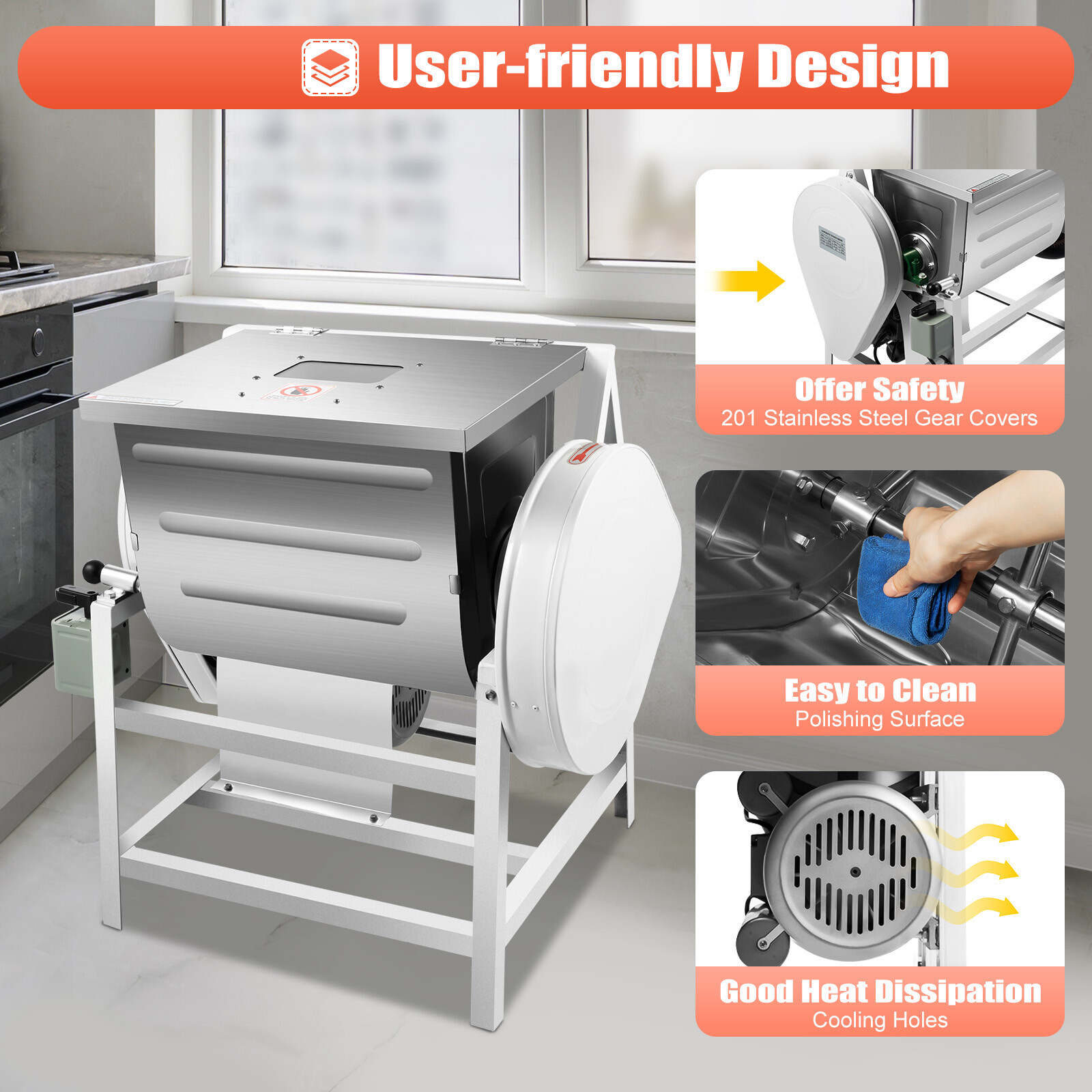 110V 15kg Commercial Dough Mixer Machine, 30QT Electric Flour Kneading Machine