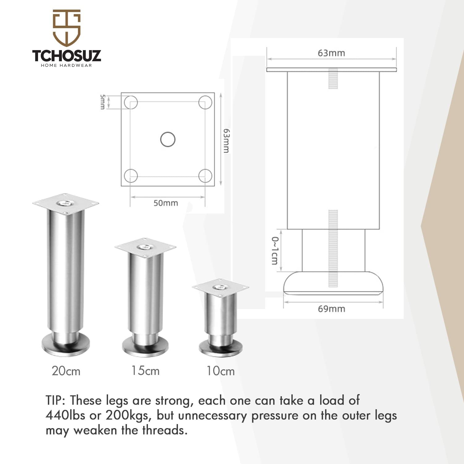 8 Inch Heavy Duty Mental Furniture Legs, 4 Pack 20 cm Stainless Steel Tapered…