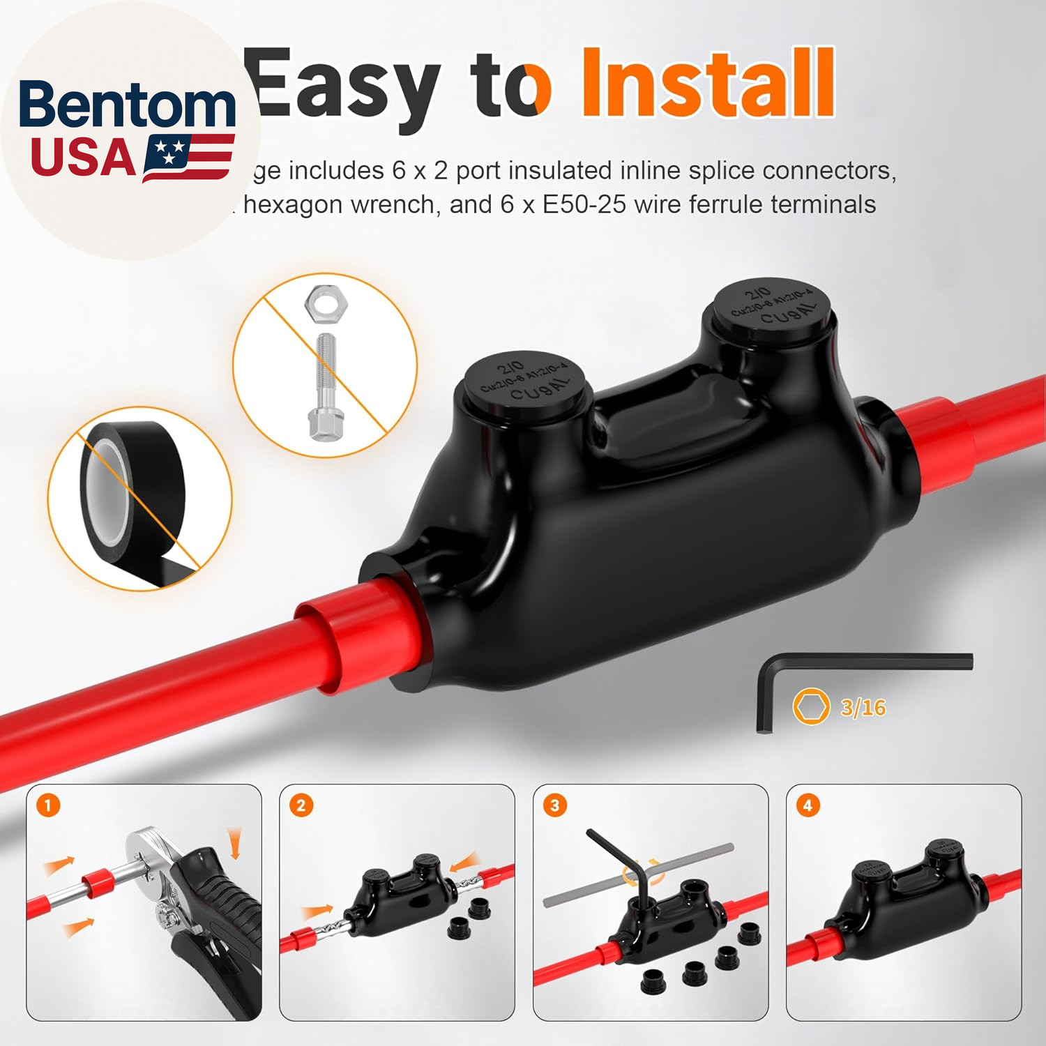 Insulated Inline Splice Connector 2/0-6 Gauge Aluminum to Copper Wire Connectors