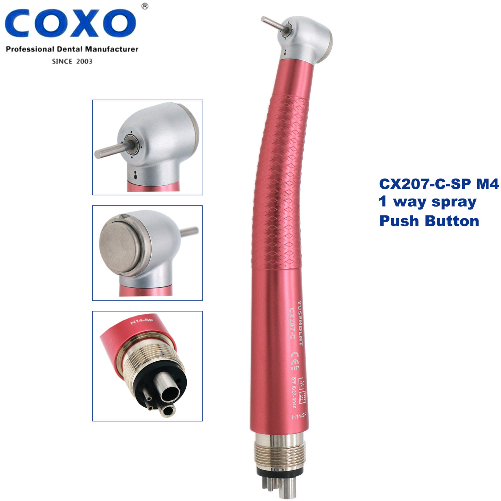 US COXO Dental Colorful CX207-C High Speed Air Turbine Handpiece 4 Hole M4 Blue