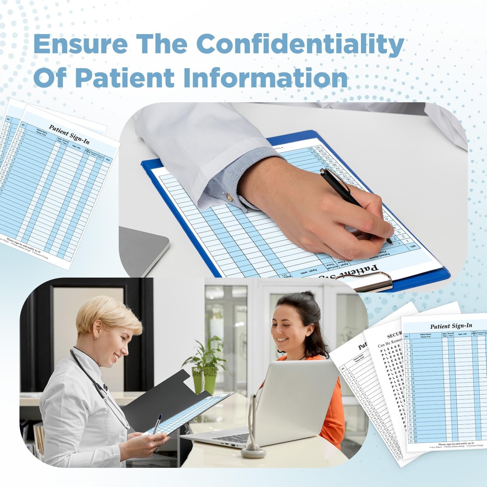 150 Pack Carbonless Patient Sign-In Sheets 3-Part HIPAA Compliant Labels 8.5×11