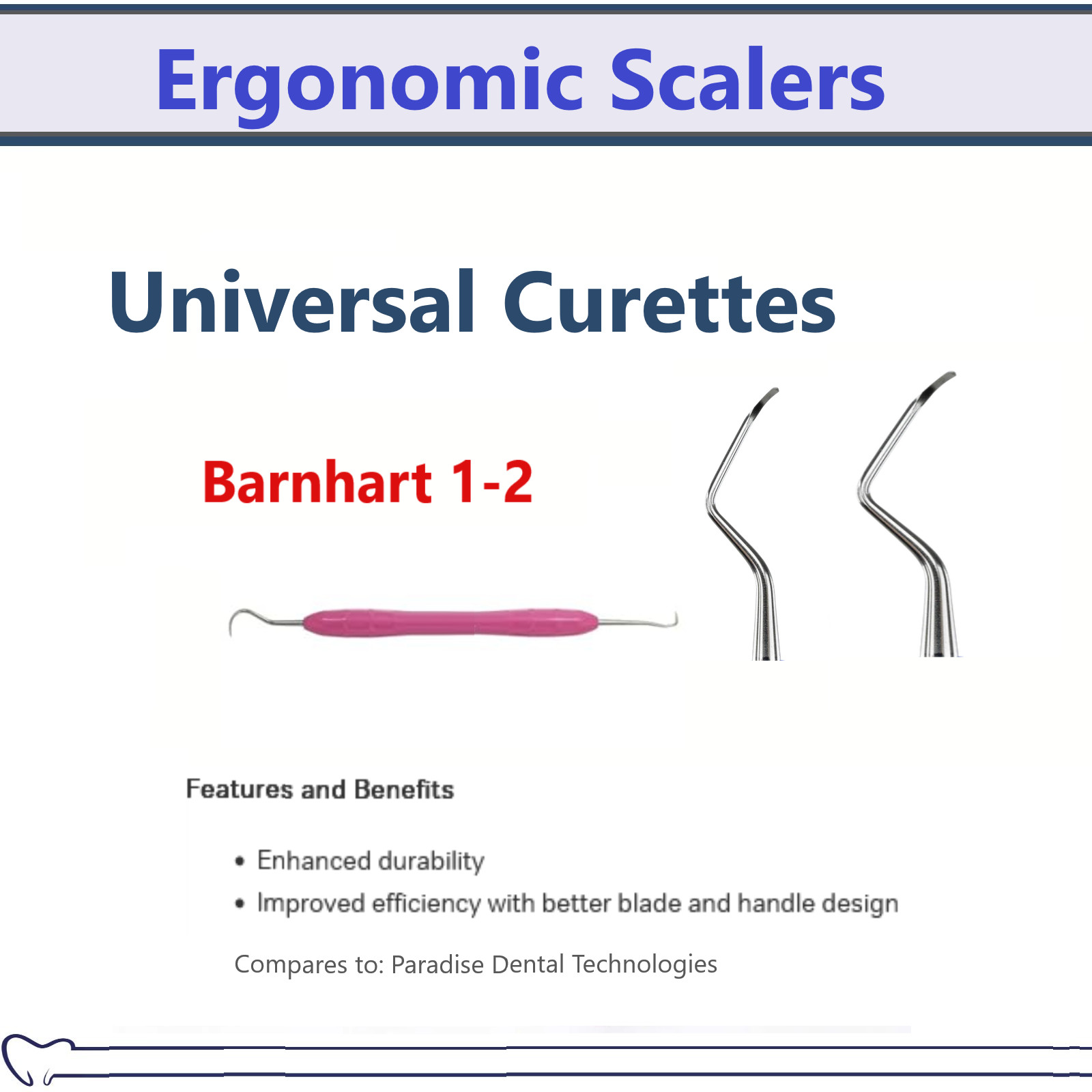Dental Scalers Universal Curettes Barnhart, 1-2 Curette Scaler, Silicone Pink