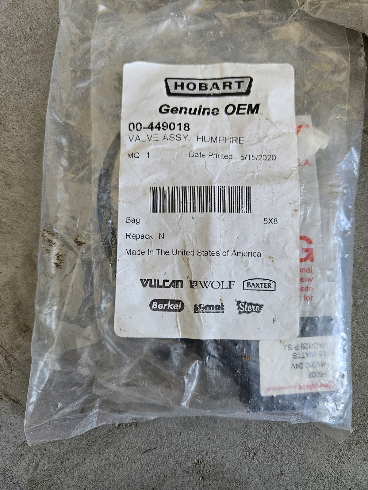 Humphrey Valve NGW 24vdc, 4.5 Watts Vac-125 P.S.I Hobart AWS 00-449018