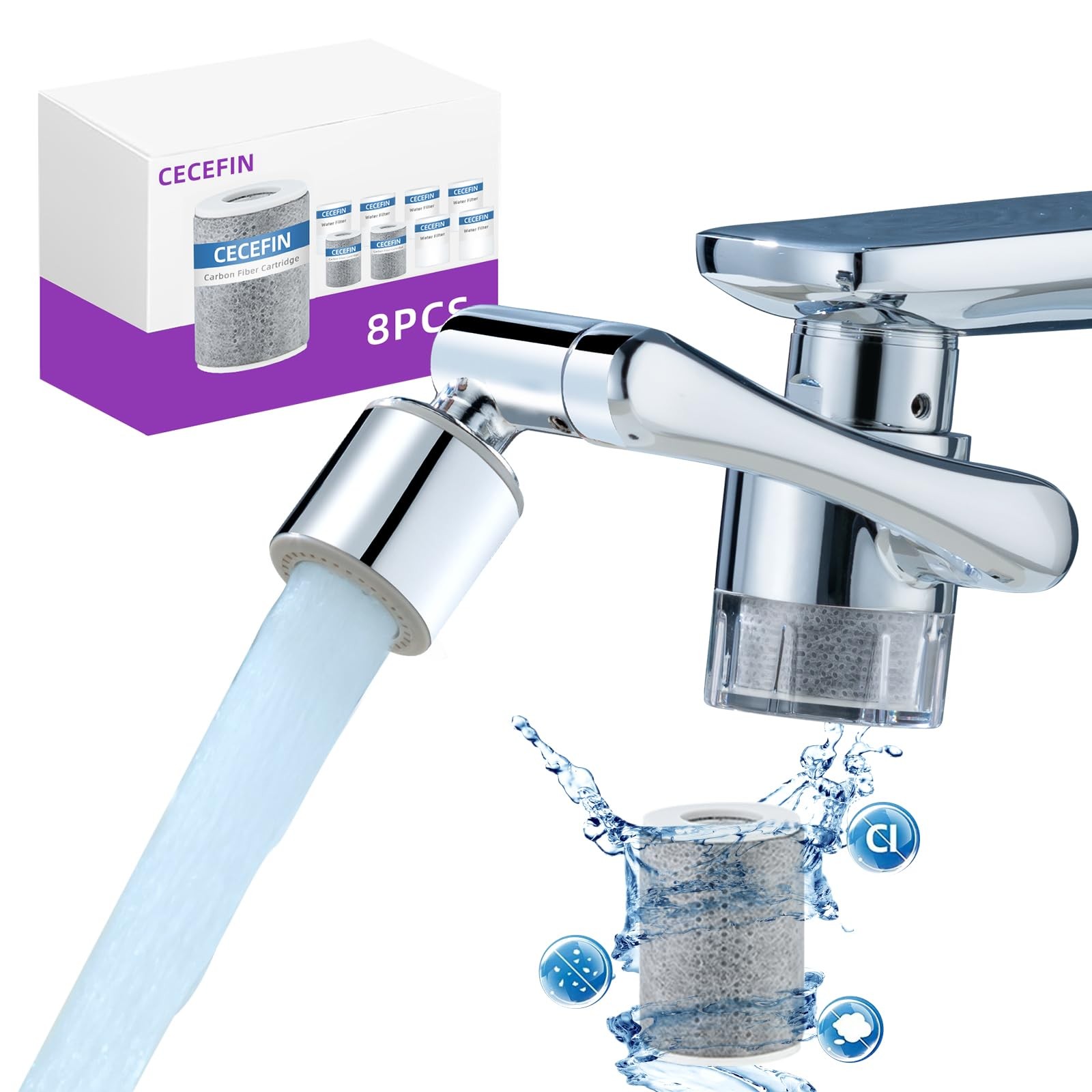 CECEFIN Water-Filter for Sink-Faucet C- Silver2- Filtered Swivel Aerator