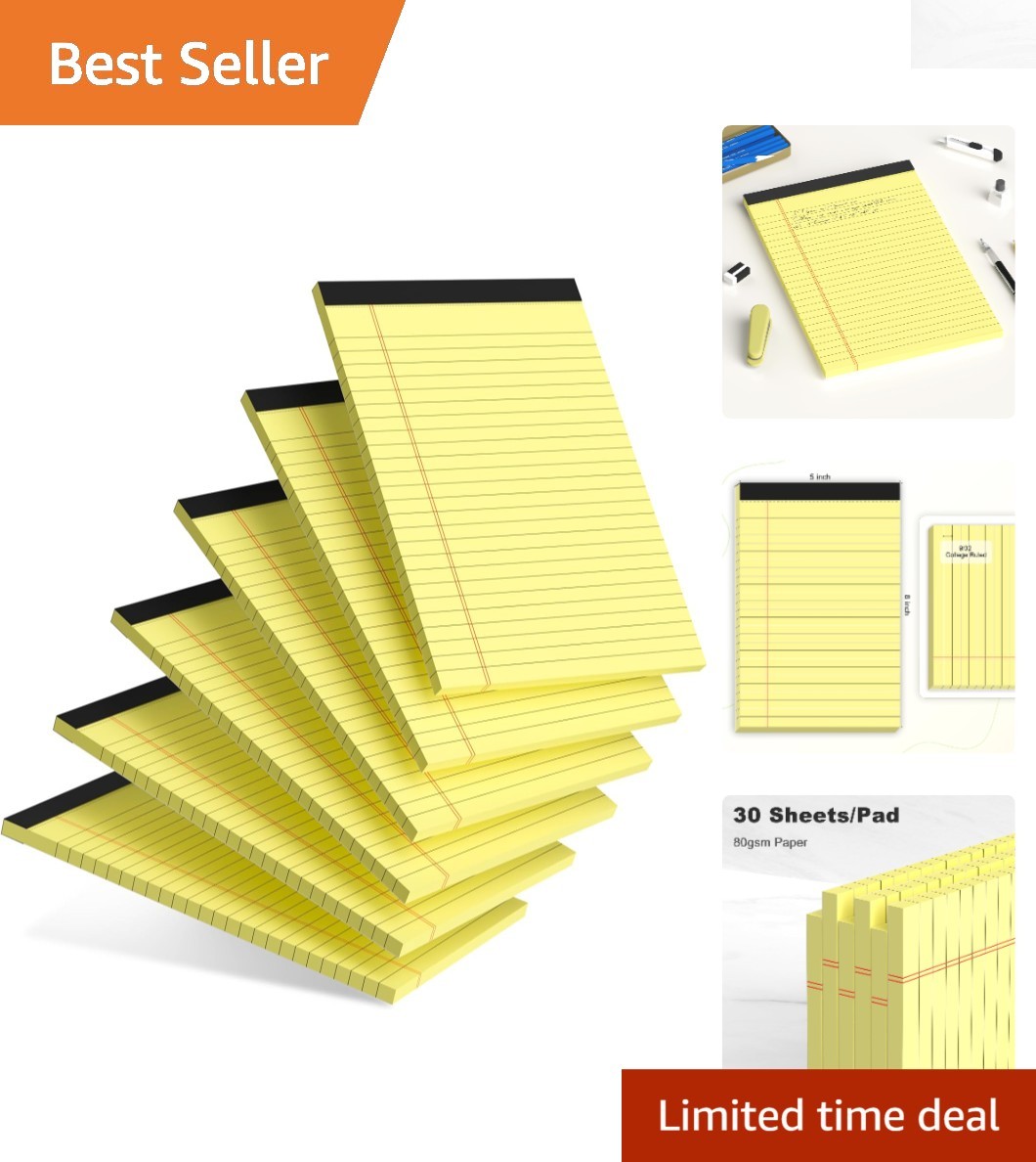 Versatile Yellow 5×8 Notepads – 6 College Ruled Pads for Everyday Use