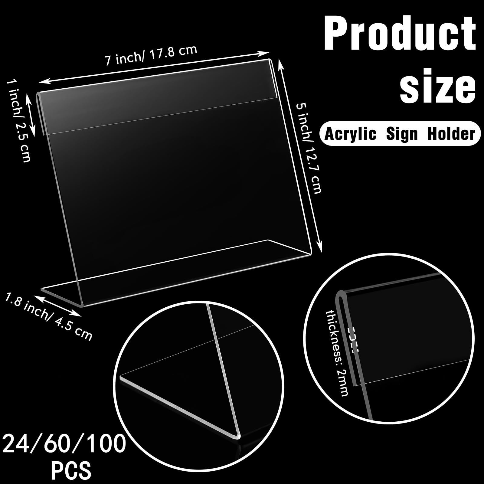 Vicenpal 6 Pcs 7×5 Inch Clear Acrylic Sign Holder Plastic L-shape Vertical Me…