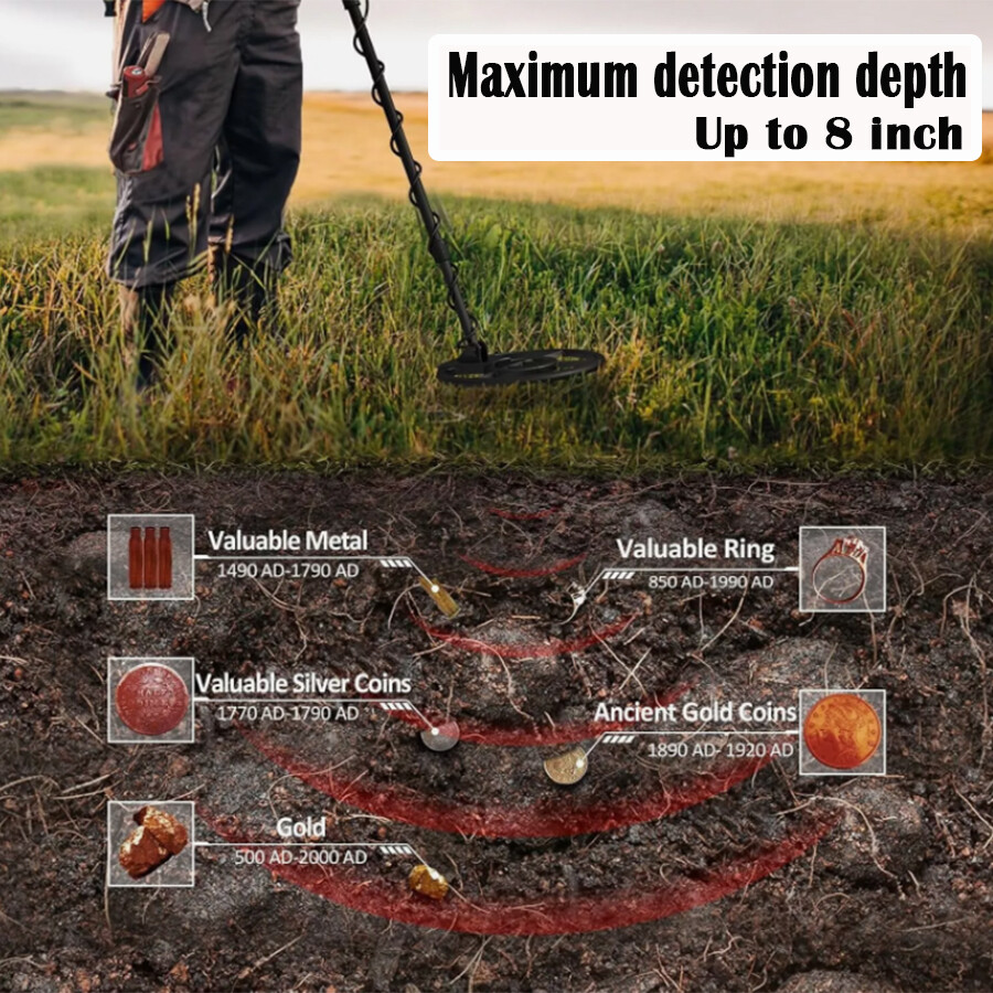 Multi-Frequency Metal Detector 10″ DD Coil Waterproof Bundle Detector for Adults