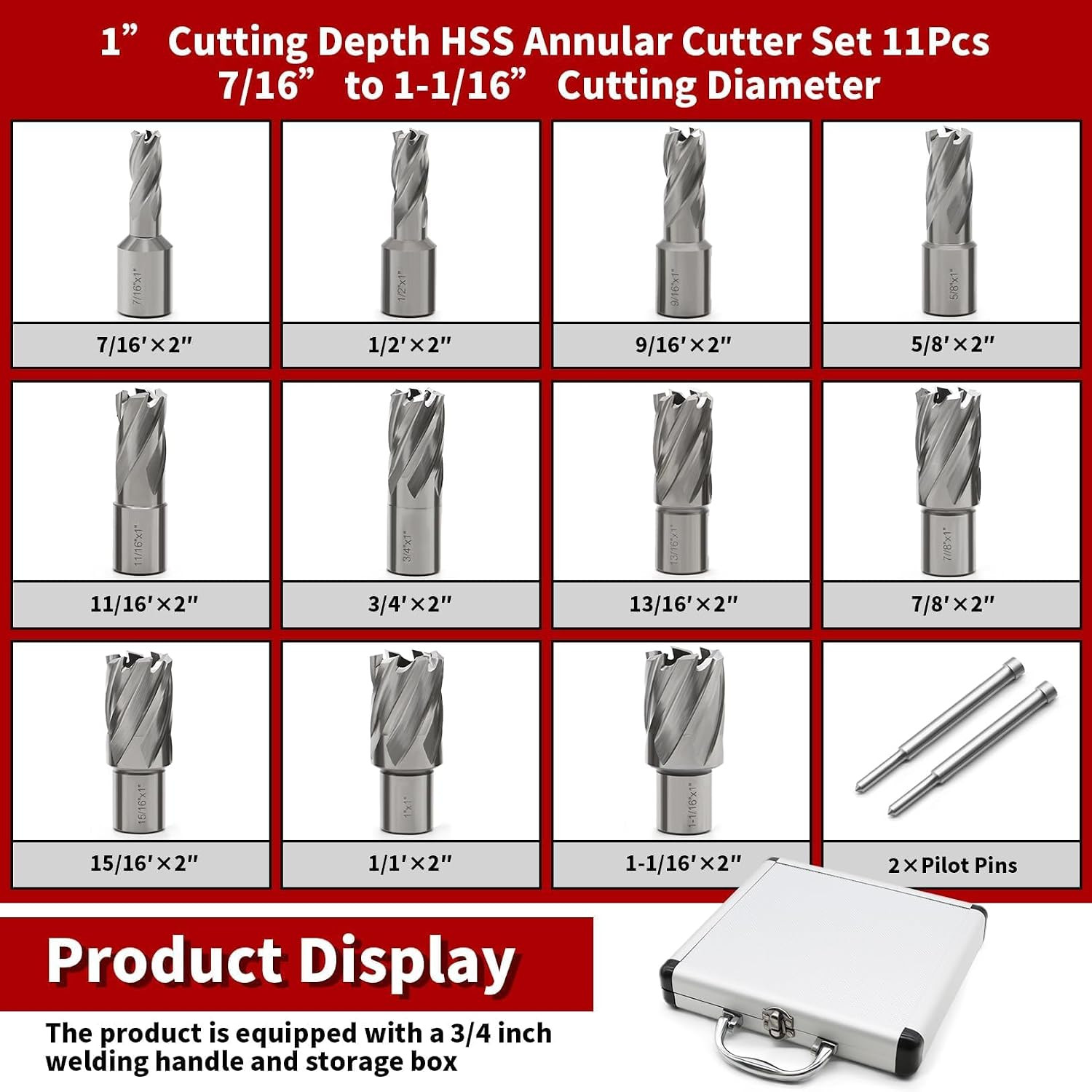 Nakkaa Annular Cutter Set 13 Pcs Shank Mag Drill Bits Cutting Depth