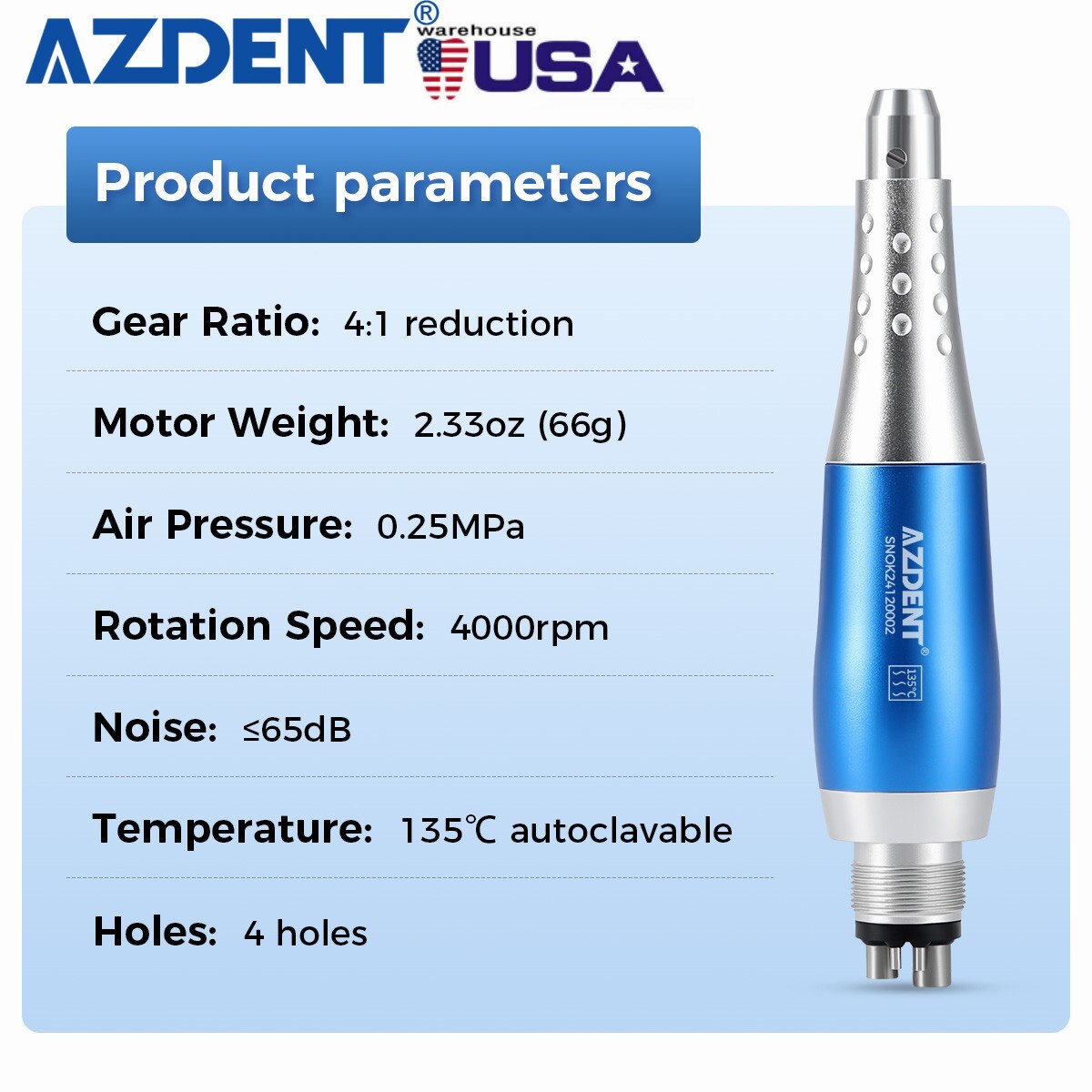 AZDENT 360° Dental 4:1 Nose Cone Hygiene Prophy Handpiece Air Motor 4 Holes