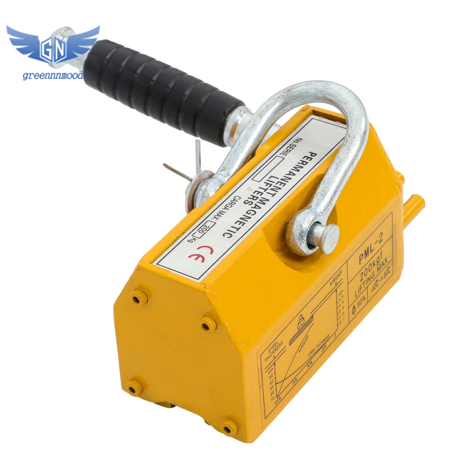Magnetic Lifter Lifting Magnet Hoist 440lbs / 200 kg 2.5 Safety Factor Yellow
