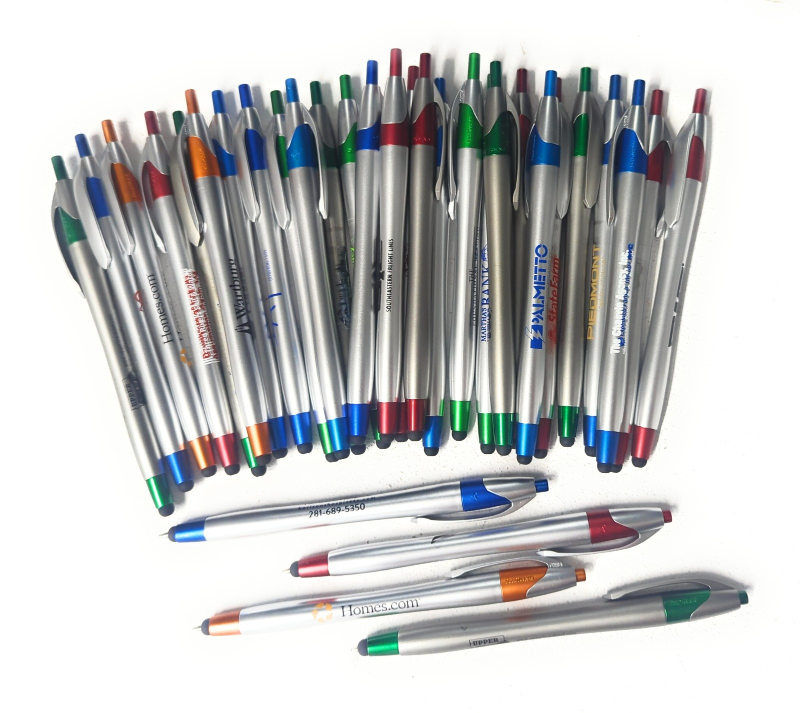 30 Misprint Stylus Tip Click Pens JAVALINA CHROME Hub Pen Lot MIXED COLORS