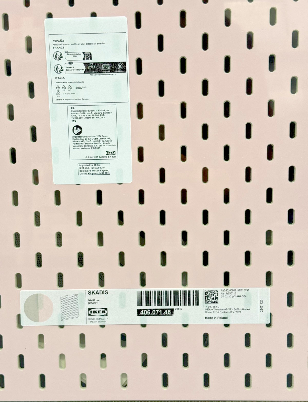 IKEA SKÅDIS Pegboard Pink/Beige 22×22″ Wall Organizer 406.071.48-NEW