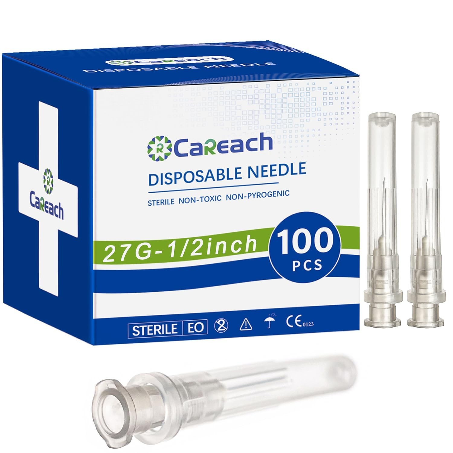 100pcs 27G x 1/2 Inch Stainless Steel Needles – Sterile & Individually Wrapped
