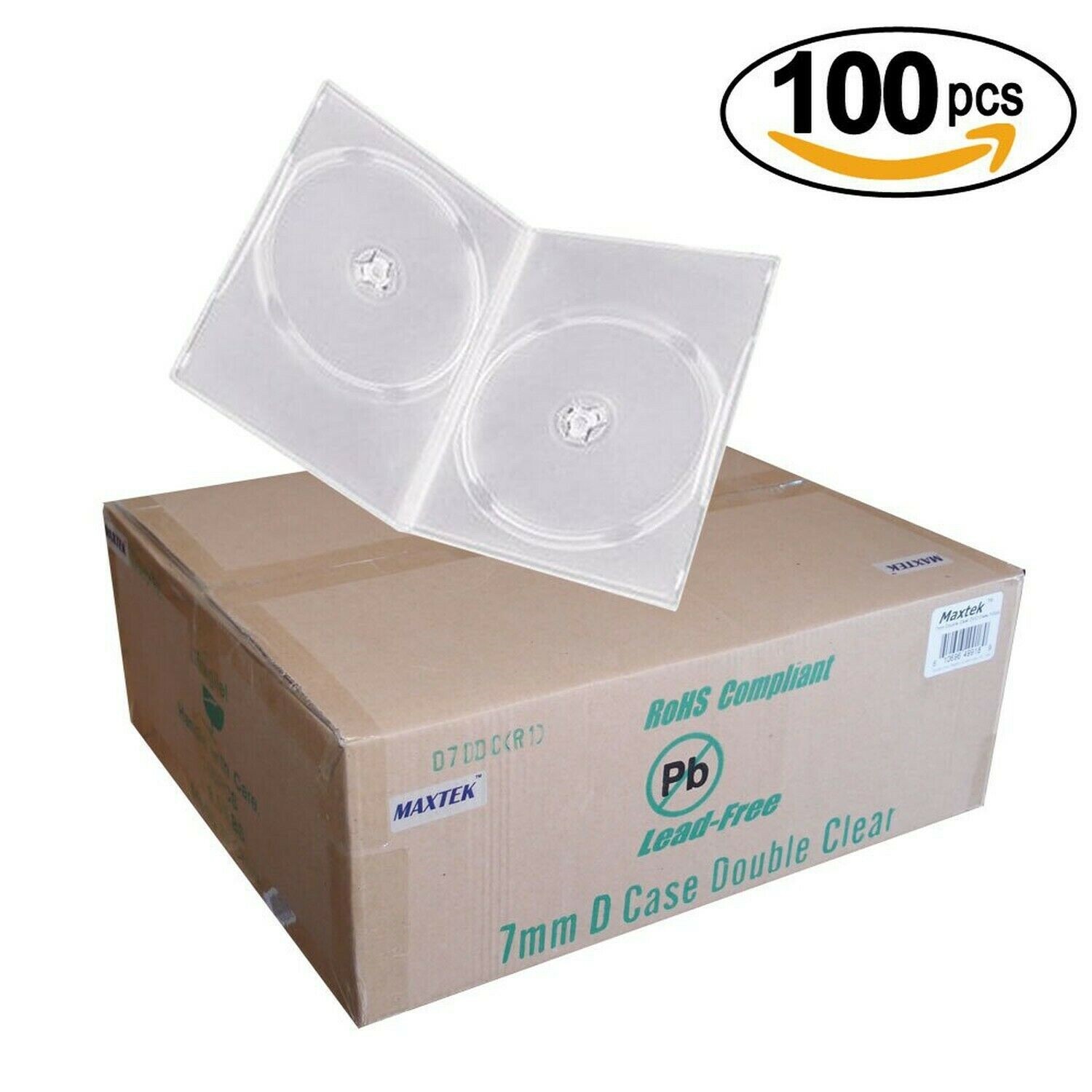 Maxtek 7mm Slim Clear Double CD/DVD Case, 100 Pieces Pack. (2 Discs Capacity …