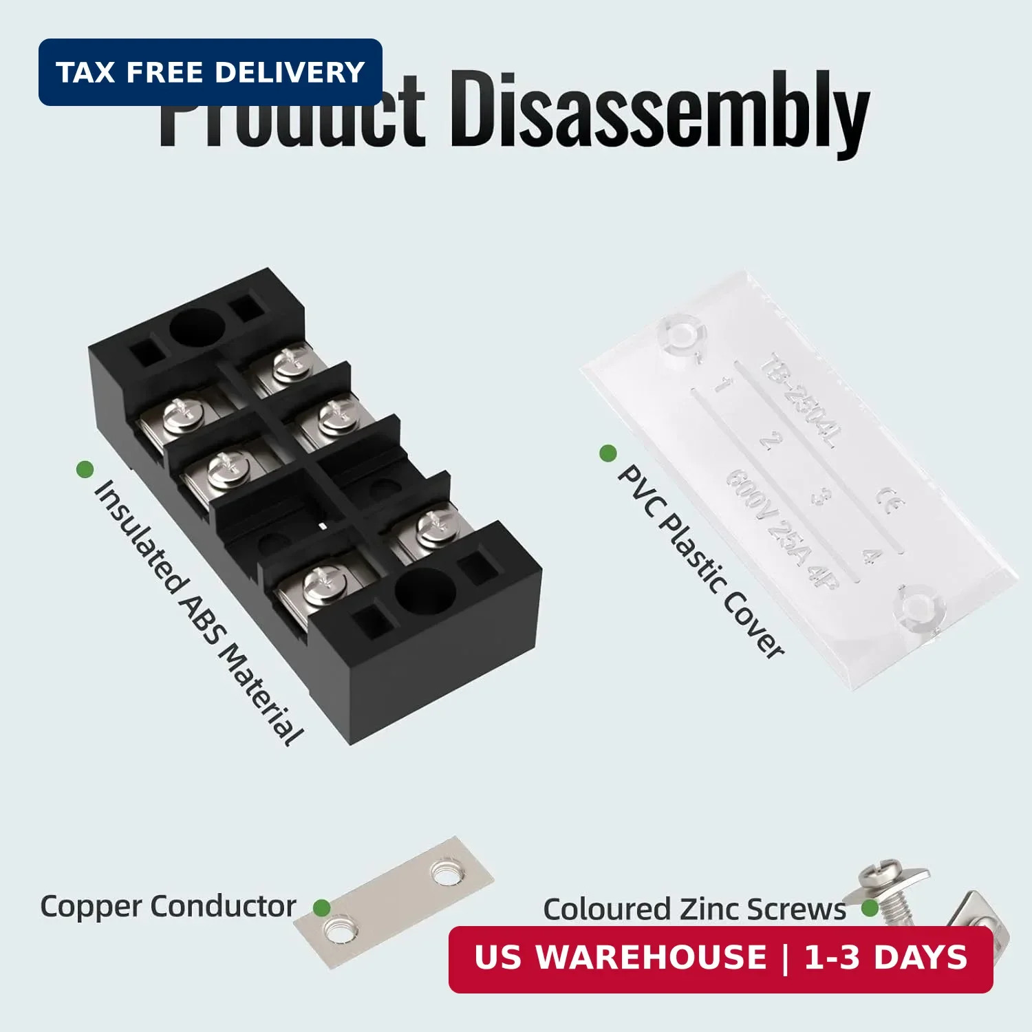 Screw Terminal Block, 25A Covered 6 Position Dual Row, 6 Position Pre-Insulated