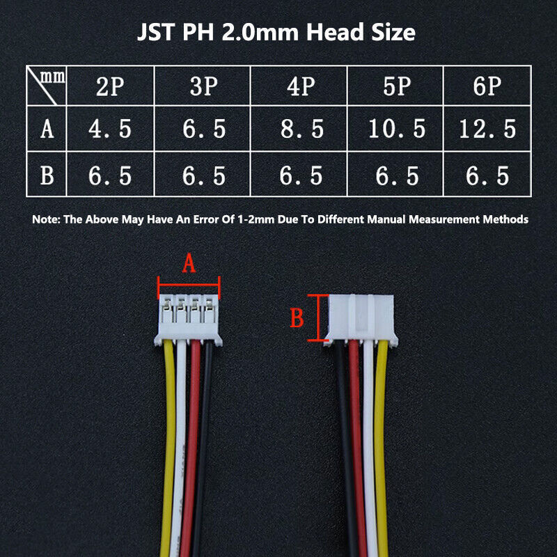 2/3/4/5/6 Pin JST PH 2.0mm Male Connector Plug Terminal Wires Cable 10,20,30CM