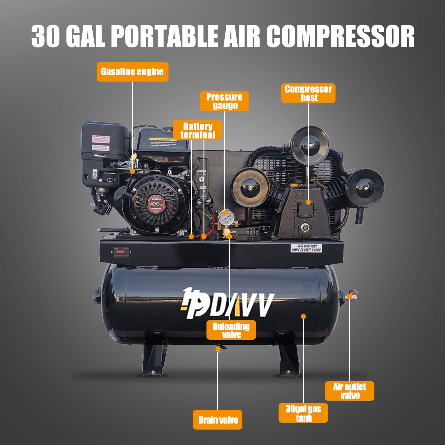 35 Cfm Piston Air Compressor 13HP 125Psi 30 Tank Gallons Truck Mounted