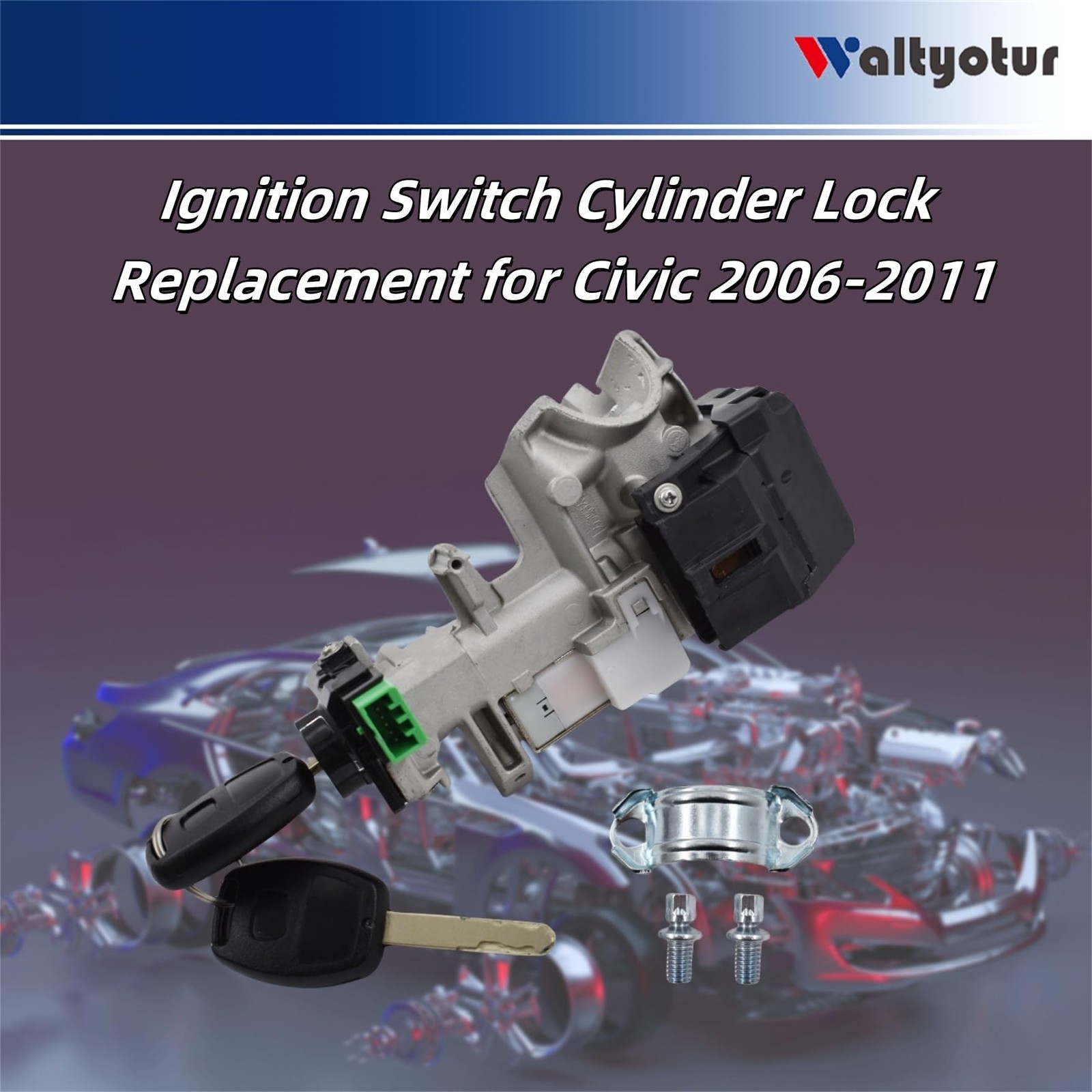 waltyotur Ignition Switch Cylinder Lock Auto Trans 2 Key Replacement for Hond…