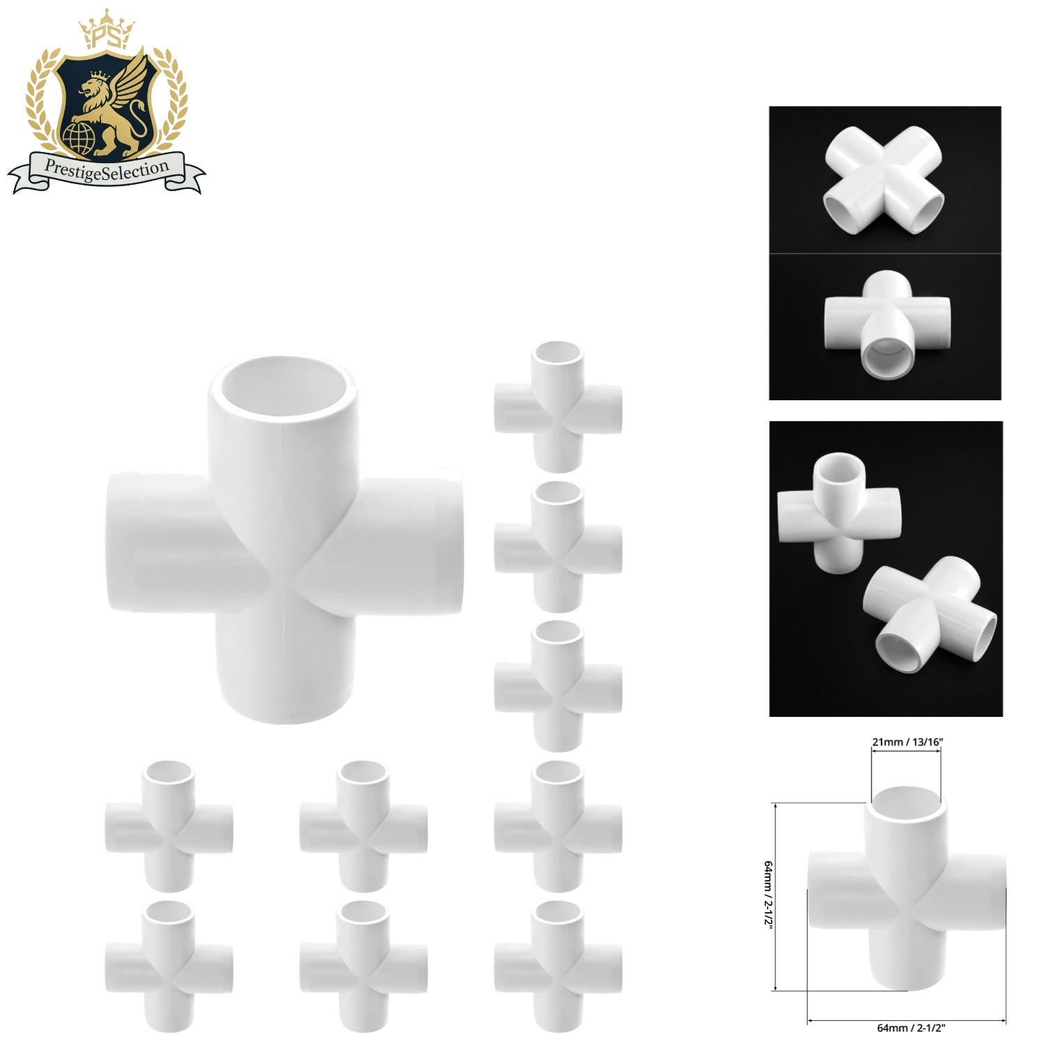 4-Way 1/2 Inch PVC Fitting – 10 Pack Furniture Grade Connectors for DIY Projects
