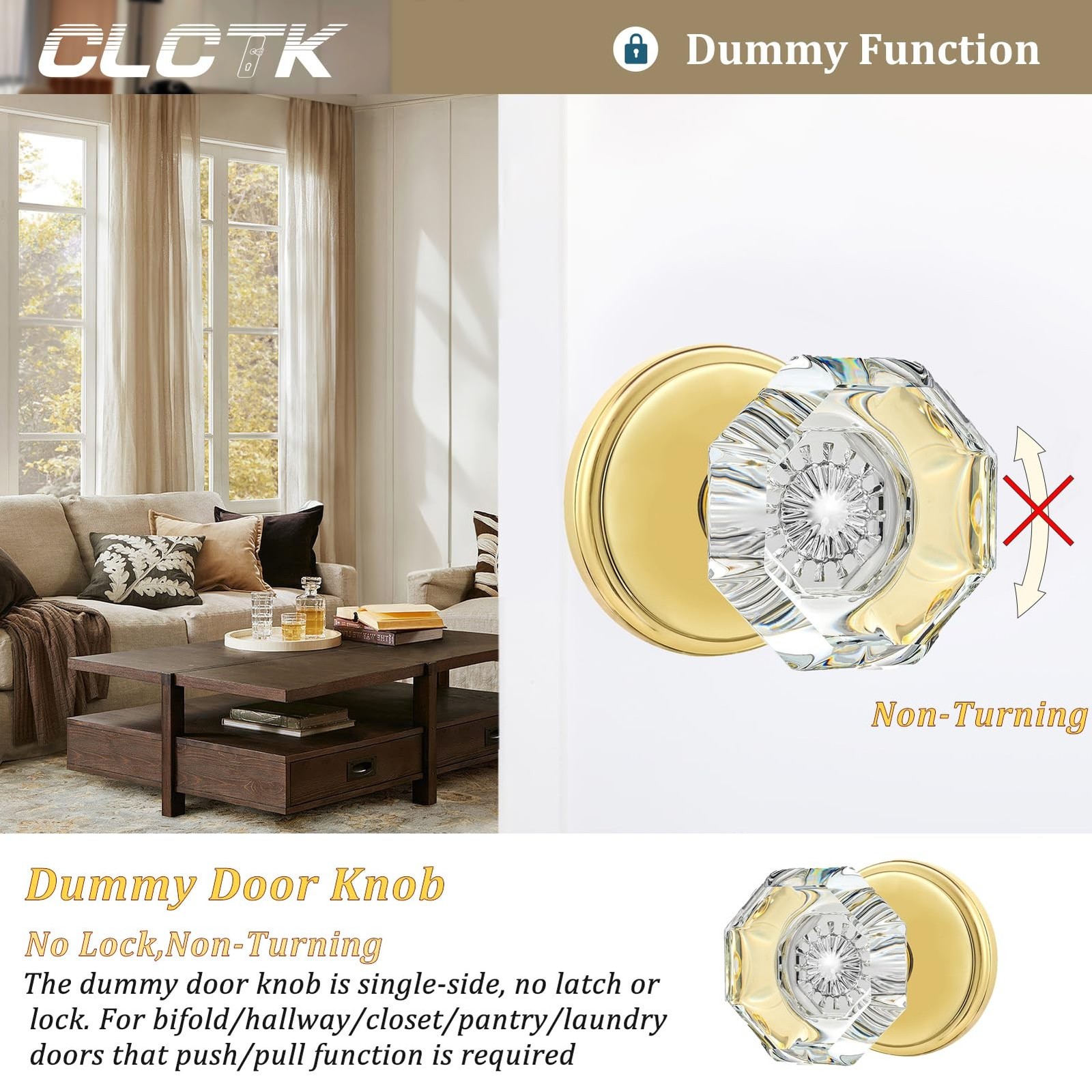 2 Pack Crystal Dummy Door Knobs, Non-Turning Single Side Dummy Door Knob Set,…