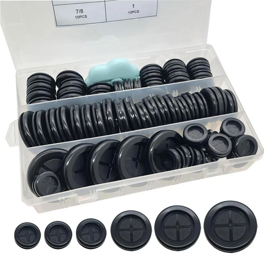 65Pcs Round Rubber Grommets kit 6 Sizes Double Sided Rubber Grommets for Wiring