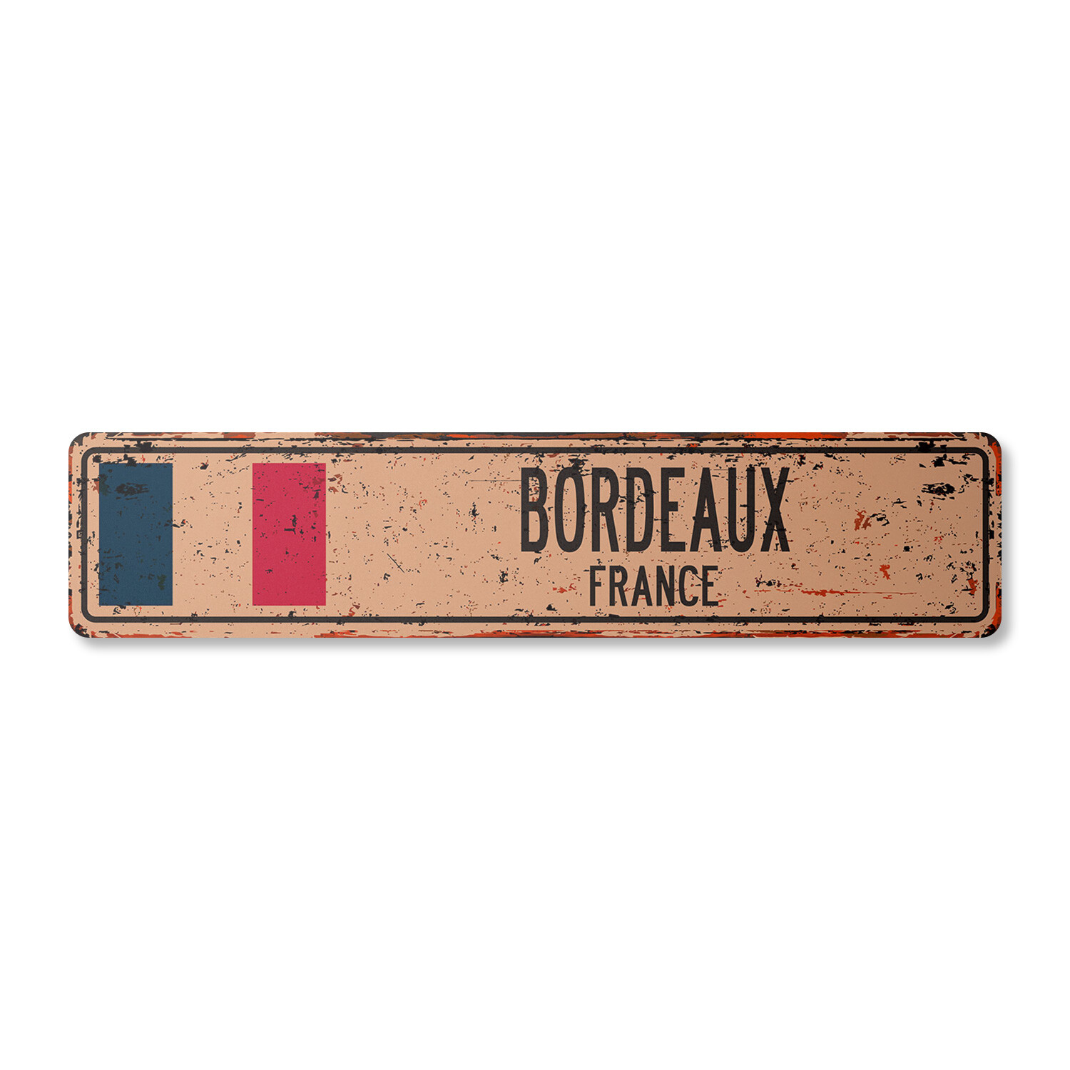 BORDEAUX FRANCE Vintage Street Sign French flag city country road wall rustic