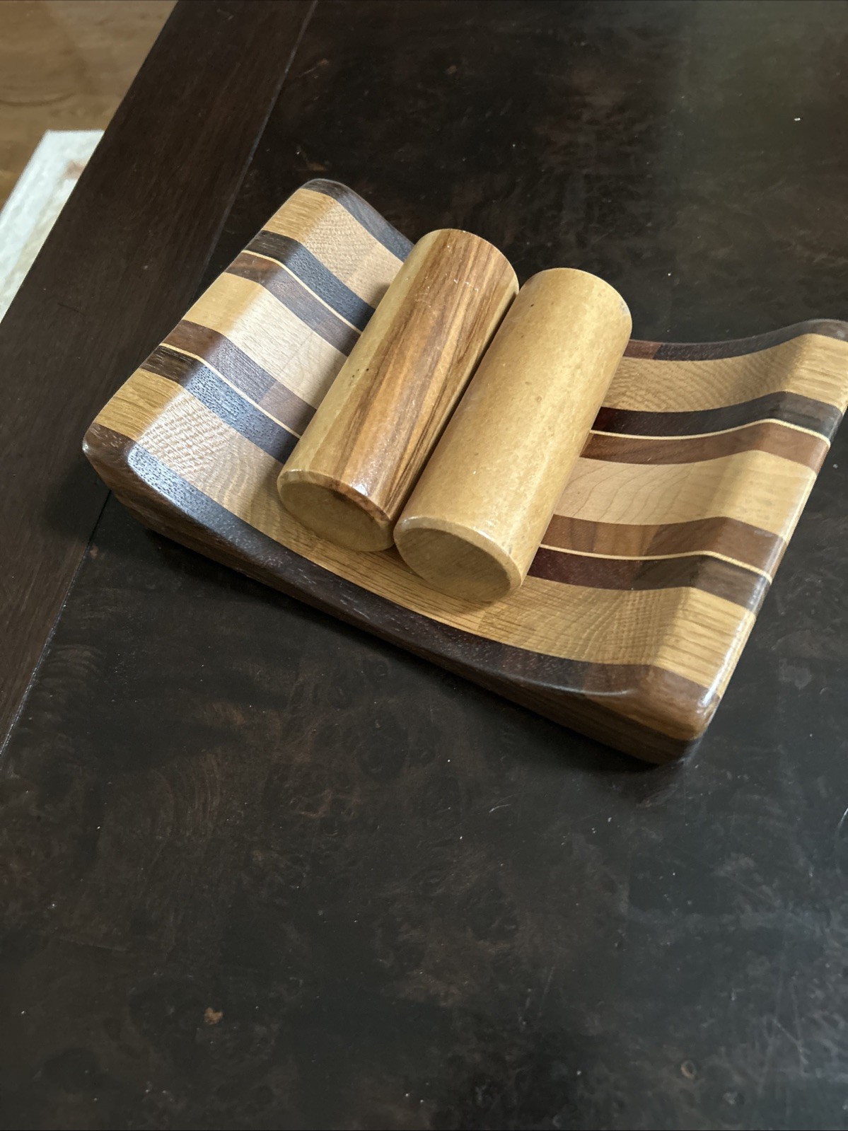Vintage Hardwood Creations Mail Holder David Levy Davis CA Striped Wood Design