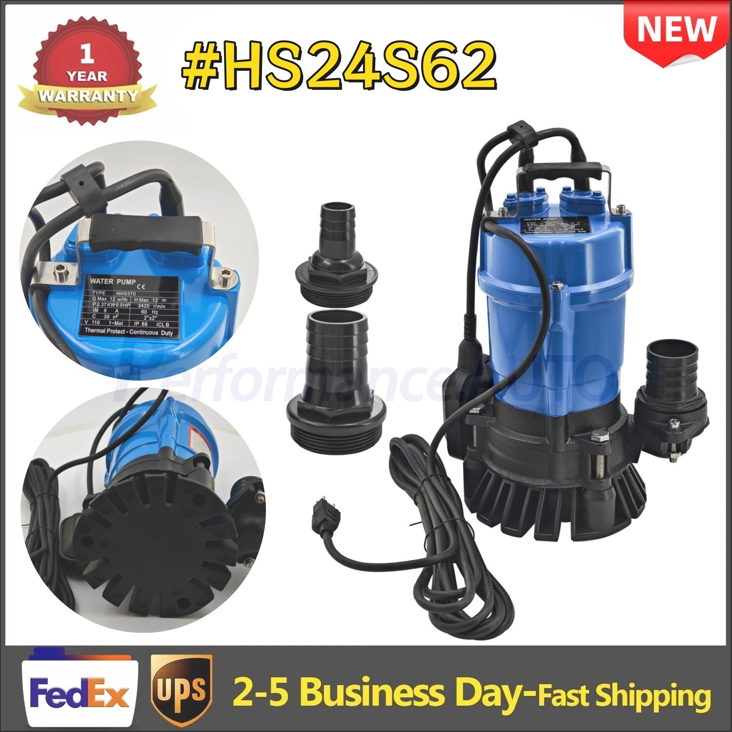 For Tsurumi Pump HS2.4S-62 Submersible Trash Water Pump 3000 GPH 1/2 HP 2» New