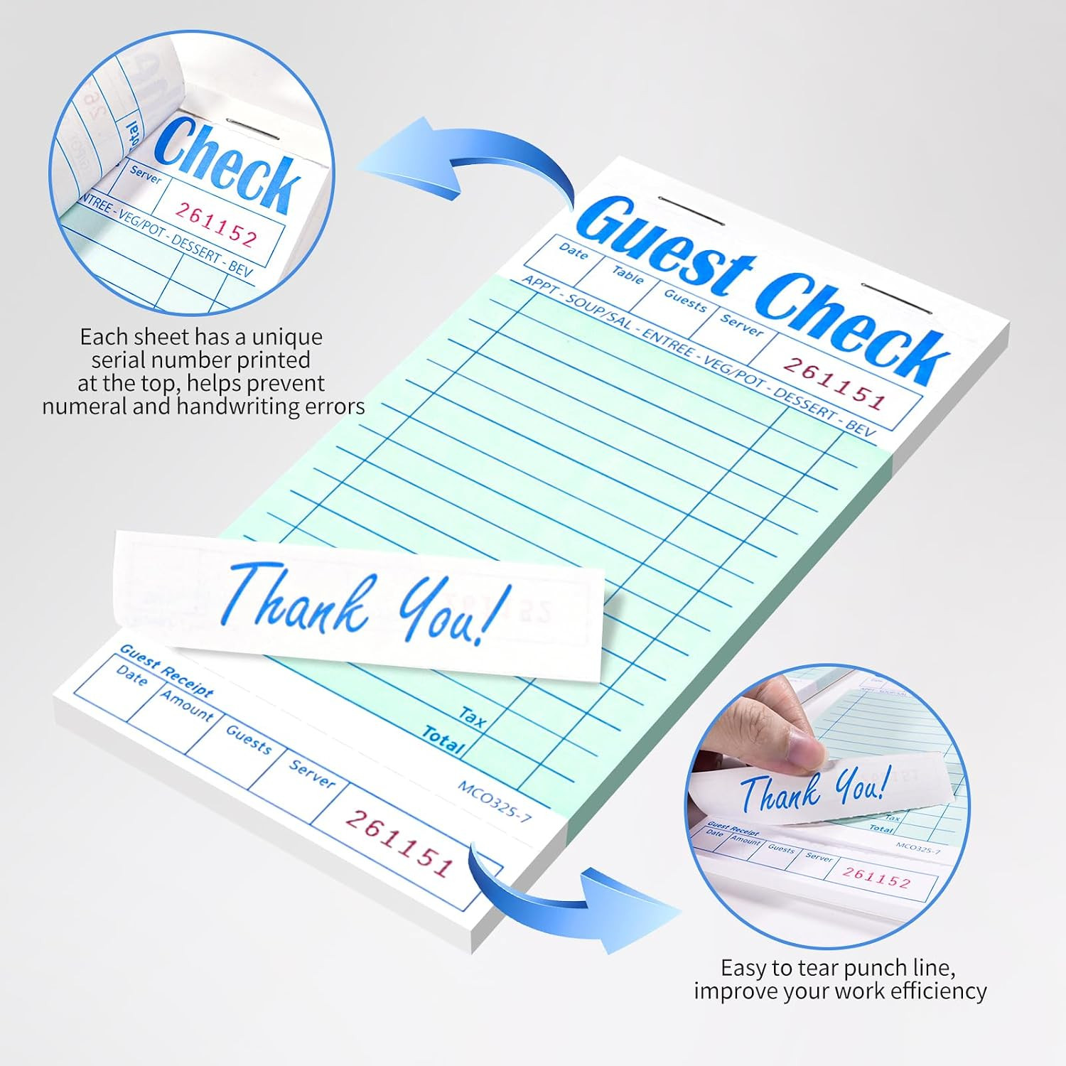 5 Pack Guest Check Books, Server Note Pads for Restaurant, Green Waiter Check…
