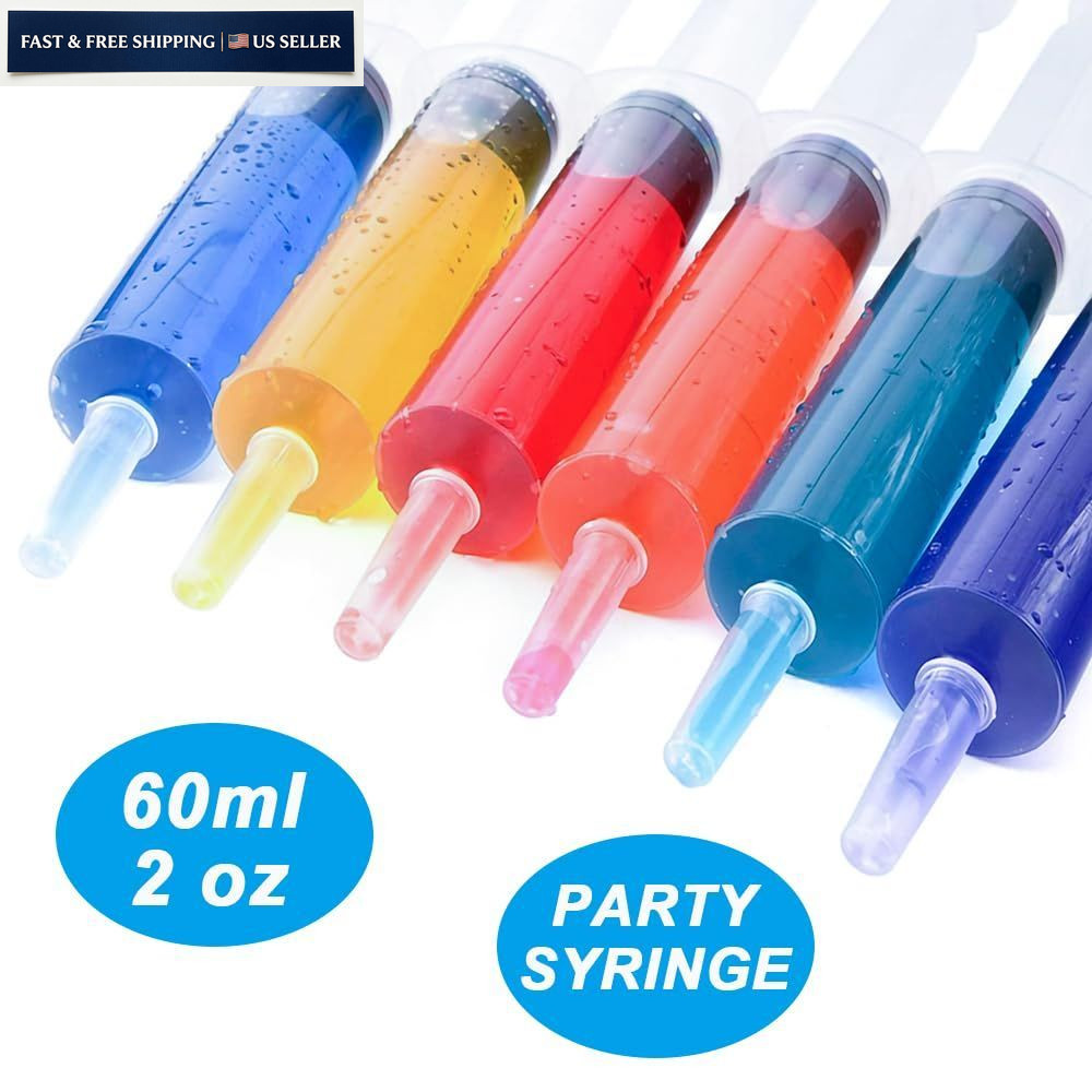 4 Pack 60mL Large Syringe for Liquid with Tip Cap, Plastic 60mL, transparent