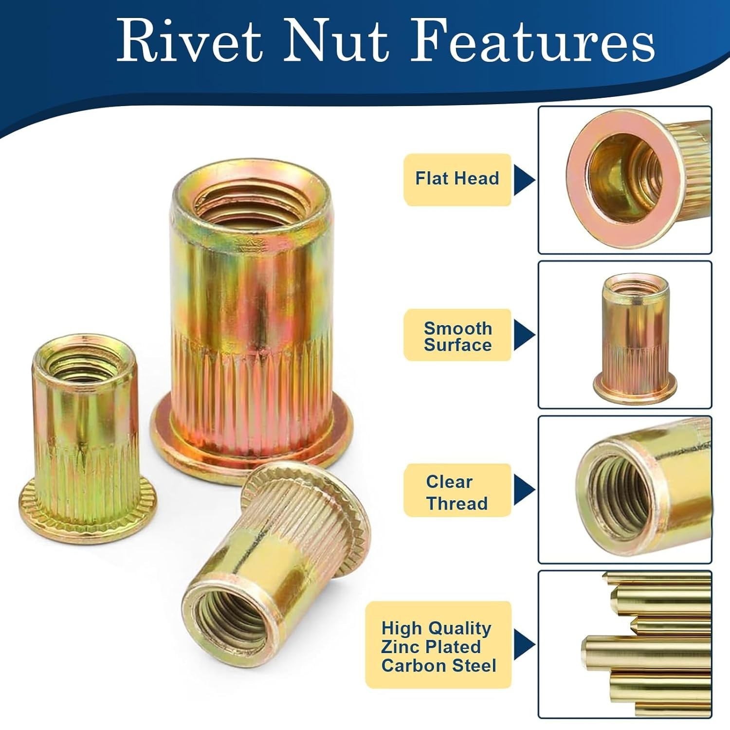 1/4 Rivet Nut, 115Pcs Carbon Steel Zinc Rivet Nuts 1/4-20, 1 4 20 Threaded In…