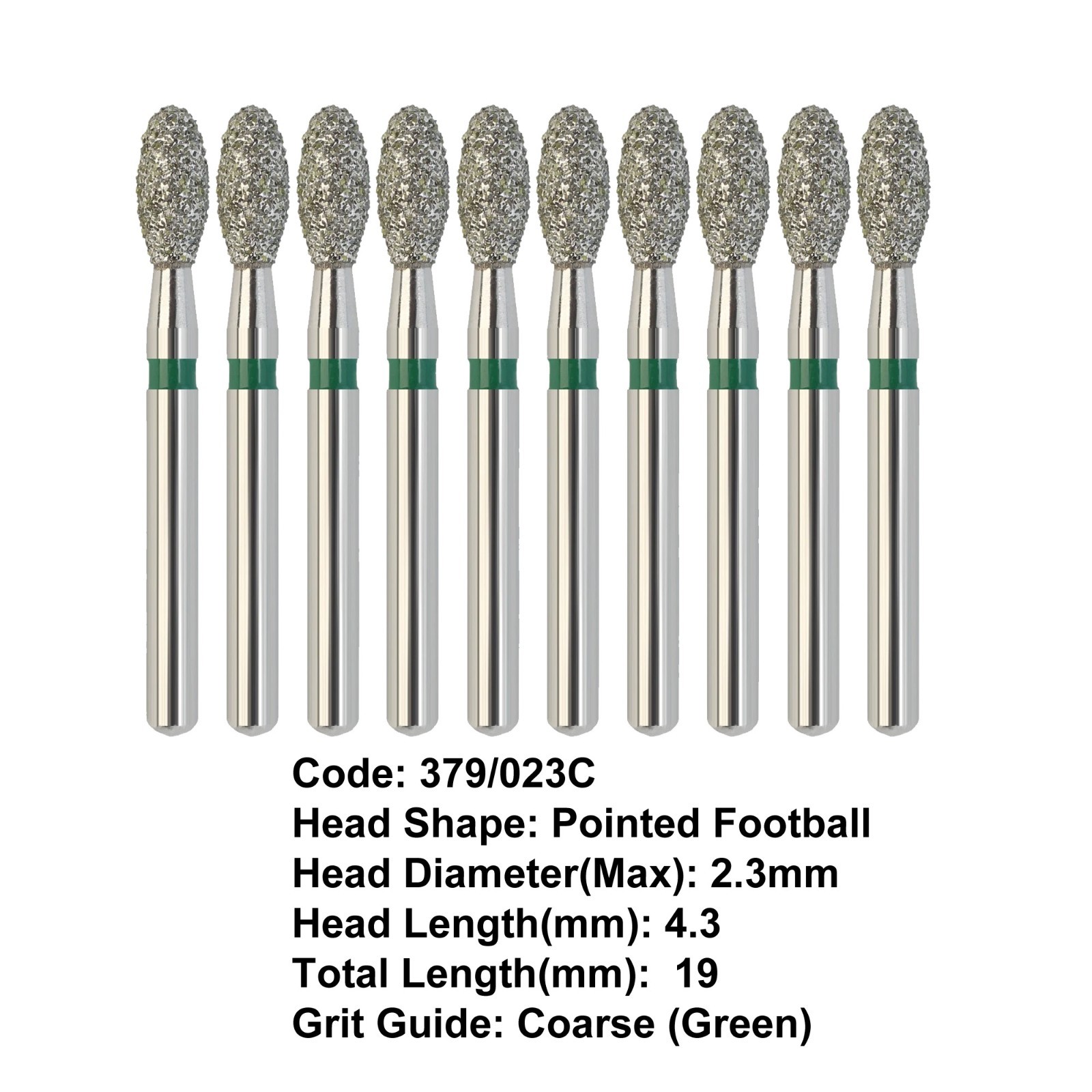 Multi-Use Football Diamond Burs FG 379/023C Egg Coarse Grit Green Friction Grip