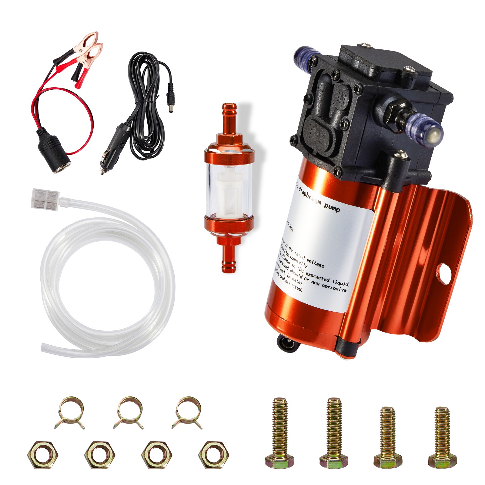 12V Electric Fuel Transfer Pump Kit For Gas Diesel w/ Hose Clips Cables 120GPH