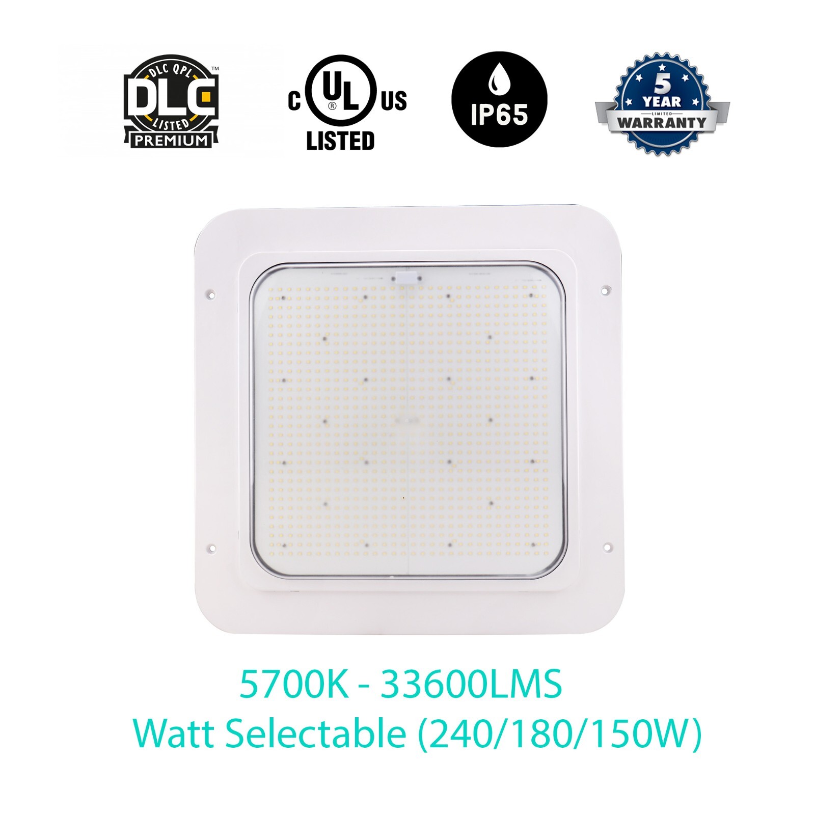240W Max Gas Station Canopy Lights 5700K Watt Selectable (240/180/150W) 33600lms