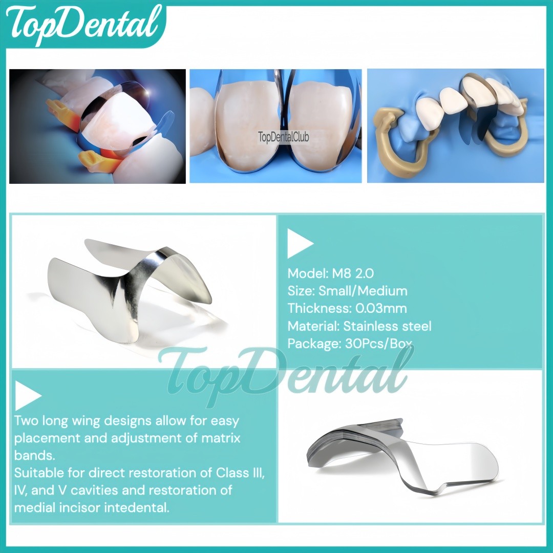 Dental M8 2.0 Contoured Anterior Metal Matrix Sectional Matrices Bands Fit Unica