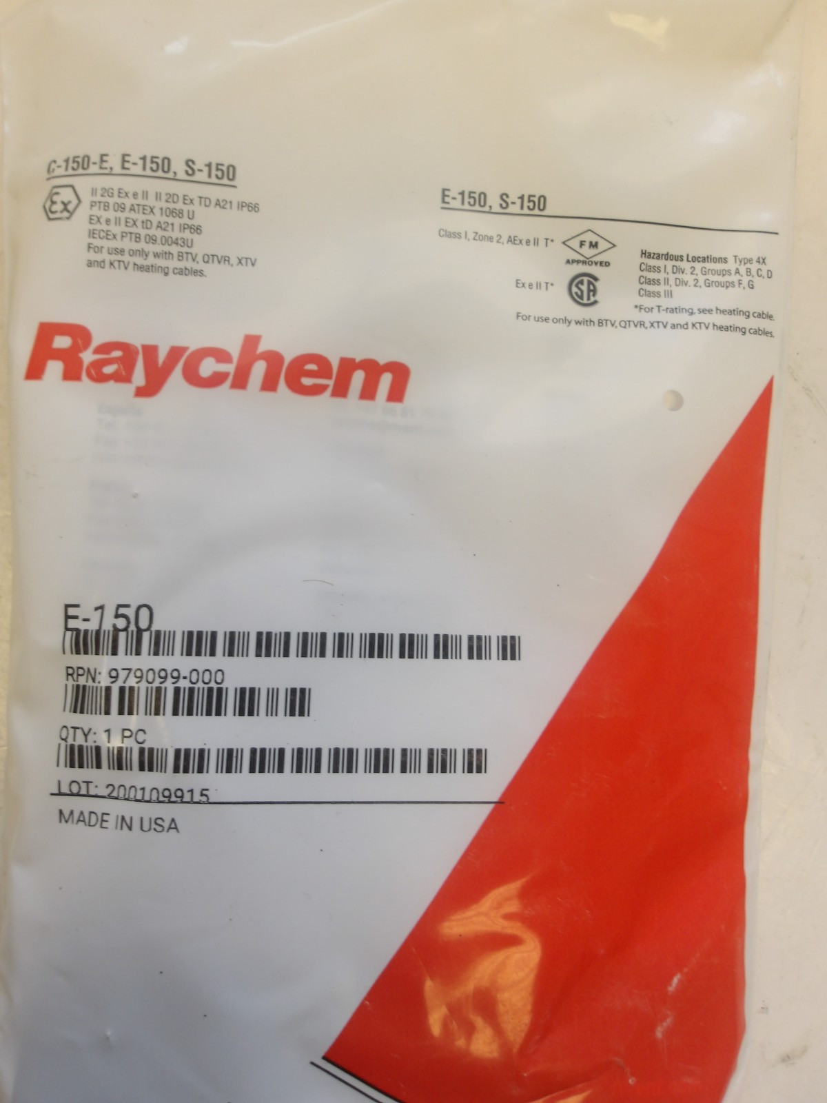 RAYCHEM P/N: E-150 LOW PROFILE END SEAL KIT RATED FOR C1D2 AREAS BRAND NEW