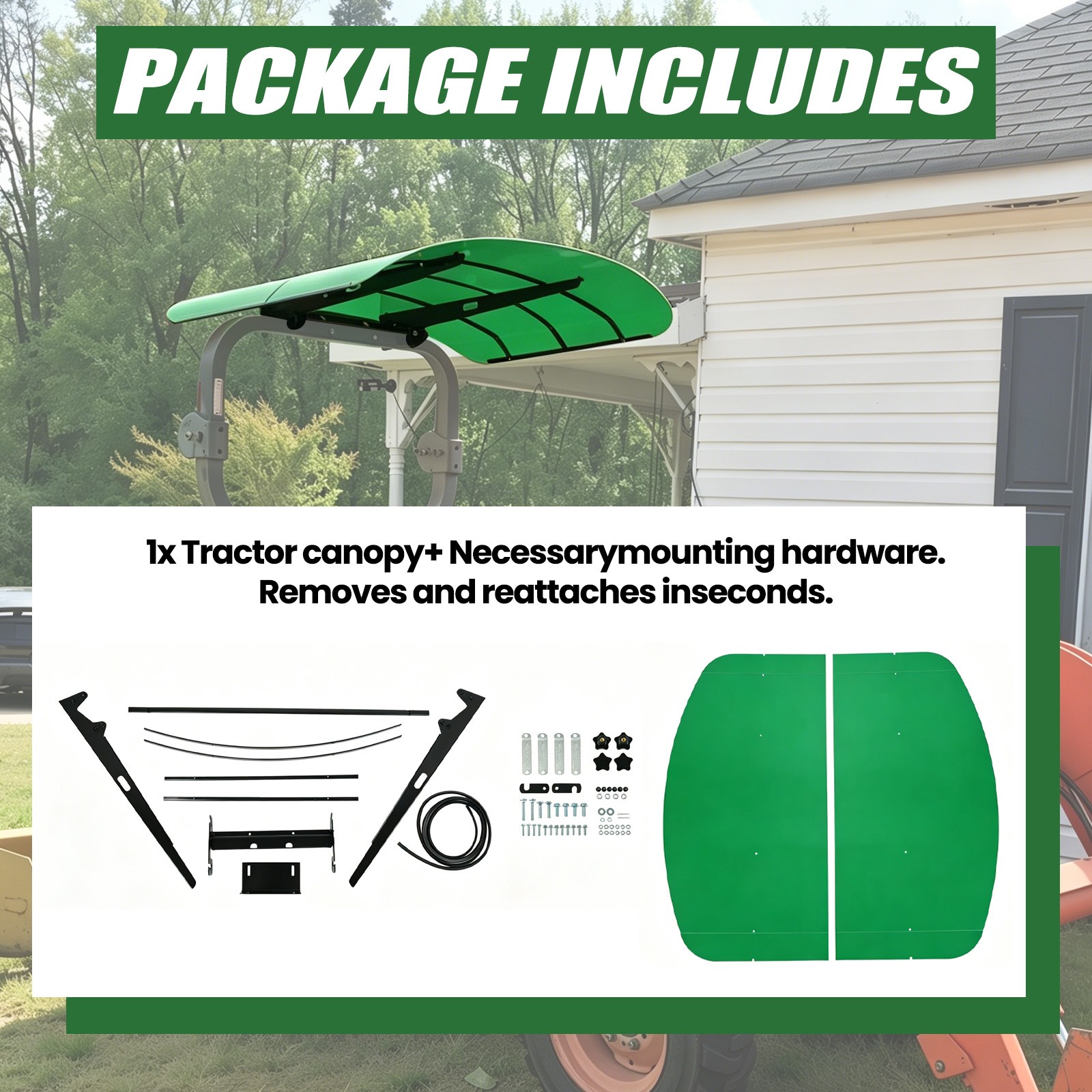 Green Tuff Top Tractor Canopy 52″ X 52″ For John Deere 2″ x 2″ or 2″ x 3″ ROPS