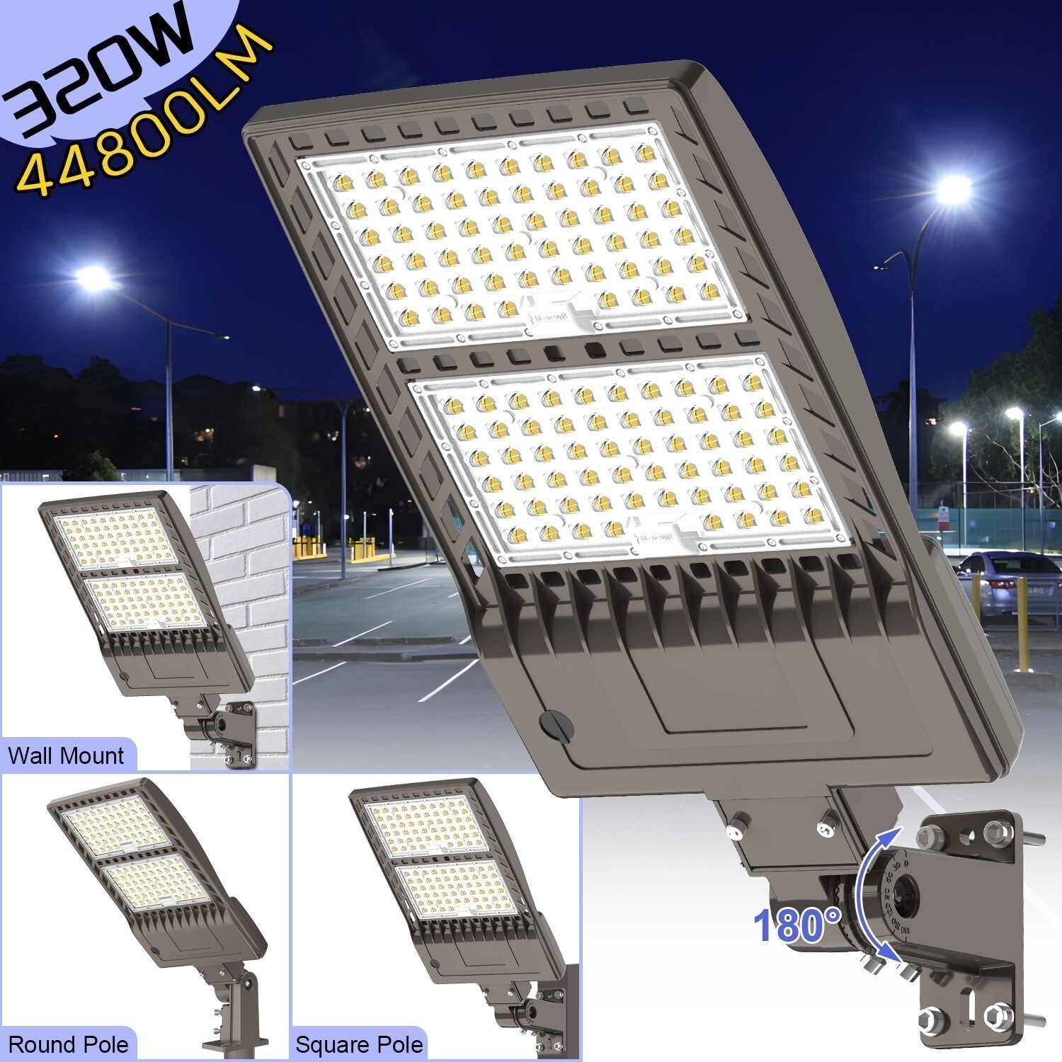 2Pack 3 IN1 320W Commercial LED Area Street Pole Lighting Outdoor Shoebox Light