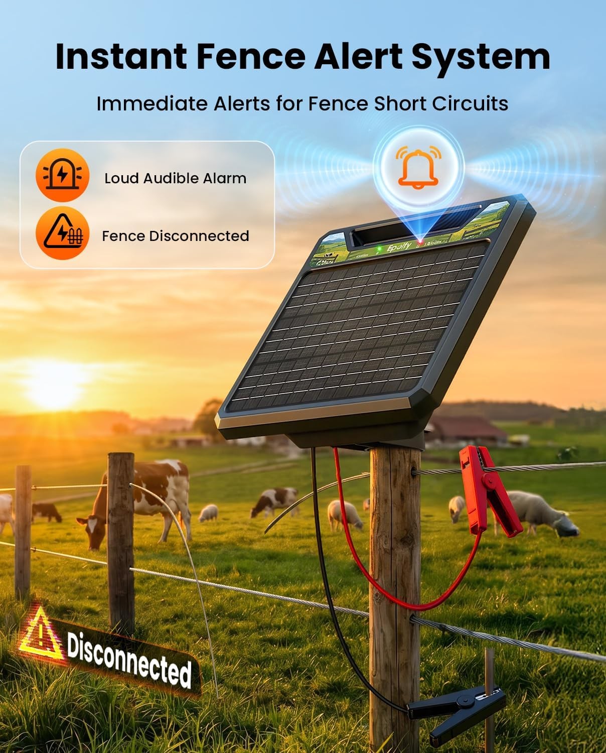 45-Mile Solar Electric Fence Charger 1.0J 8KV-12KV Electric Energizer for Cattle