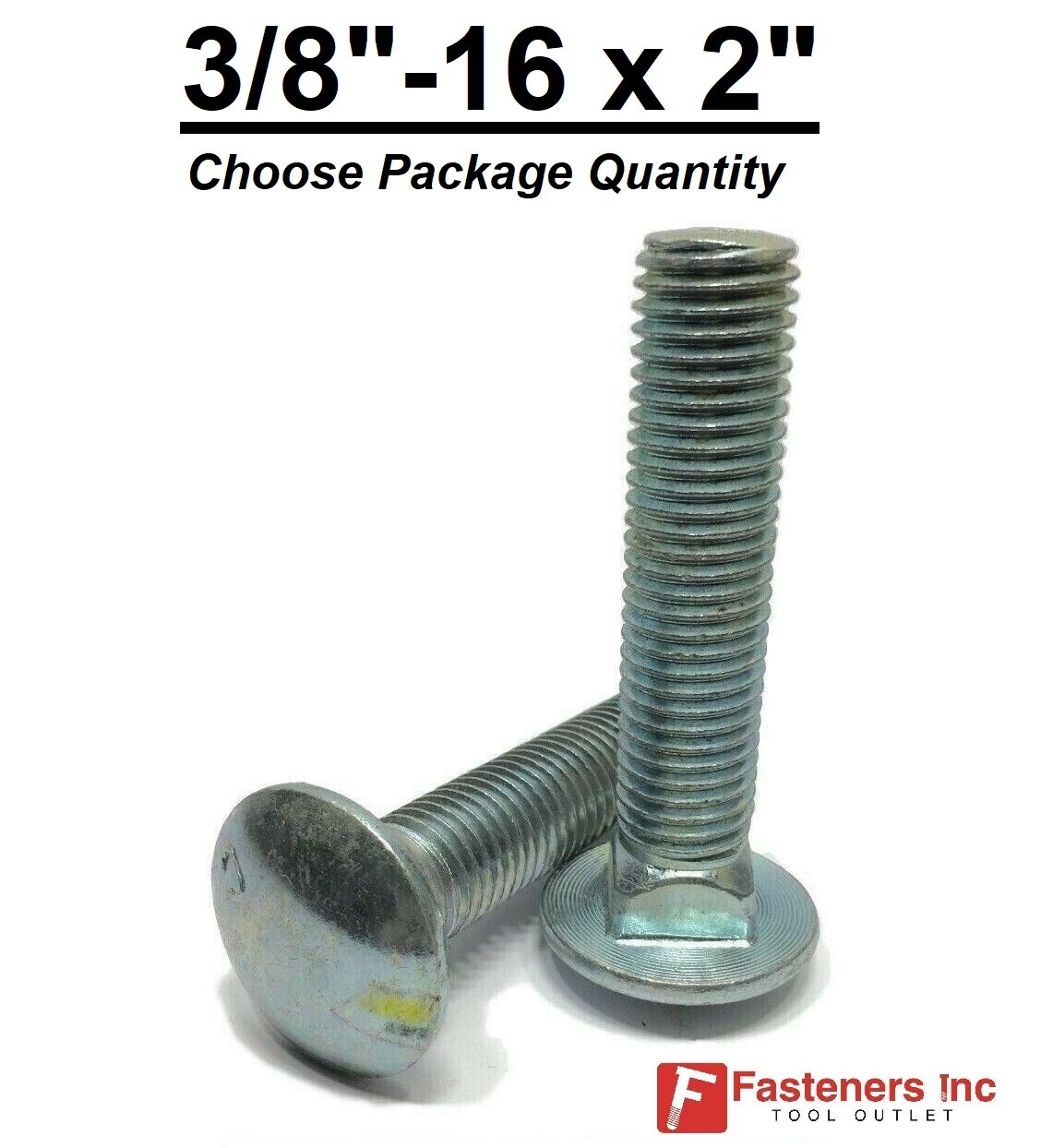 3/8-16 x 2″ Carriage Bolts A307 Grade 2 Zinc Plated “Coach Screws” 3/8″-16