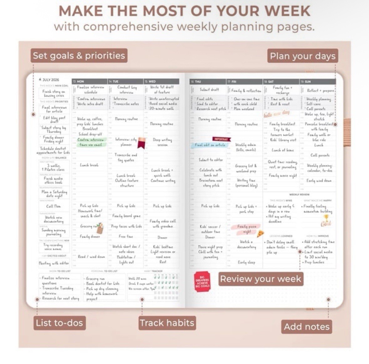 Clever Fox | PRO Dated Hourly Weekly Planner 2026 | A4 8.5×11 | Rose Gold | NWT