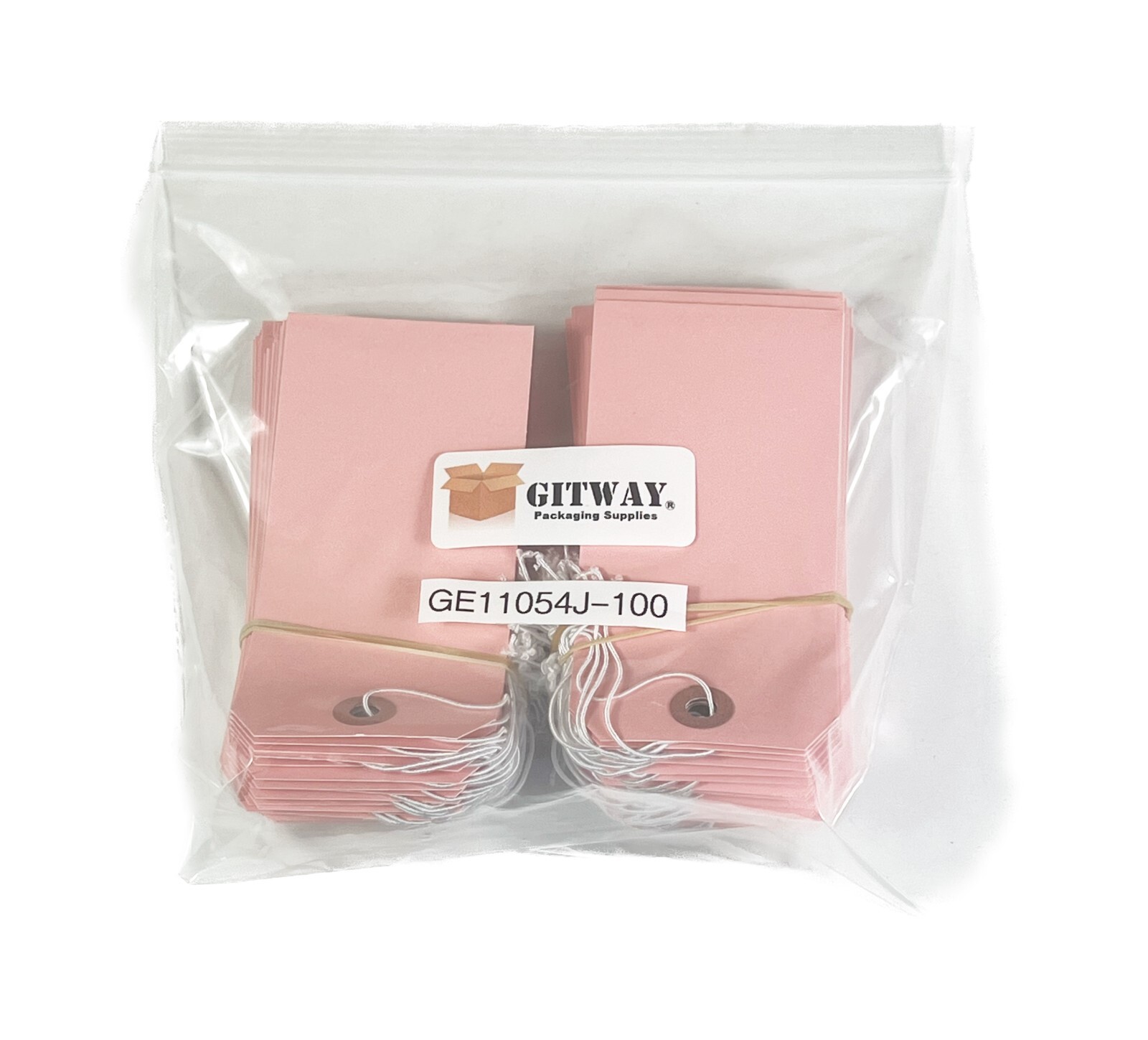 100 – 4 3/4″ x 2 3/8″ Pink Inventory Tags Strung with ELASTIC Stretchable String