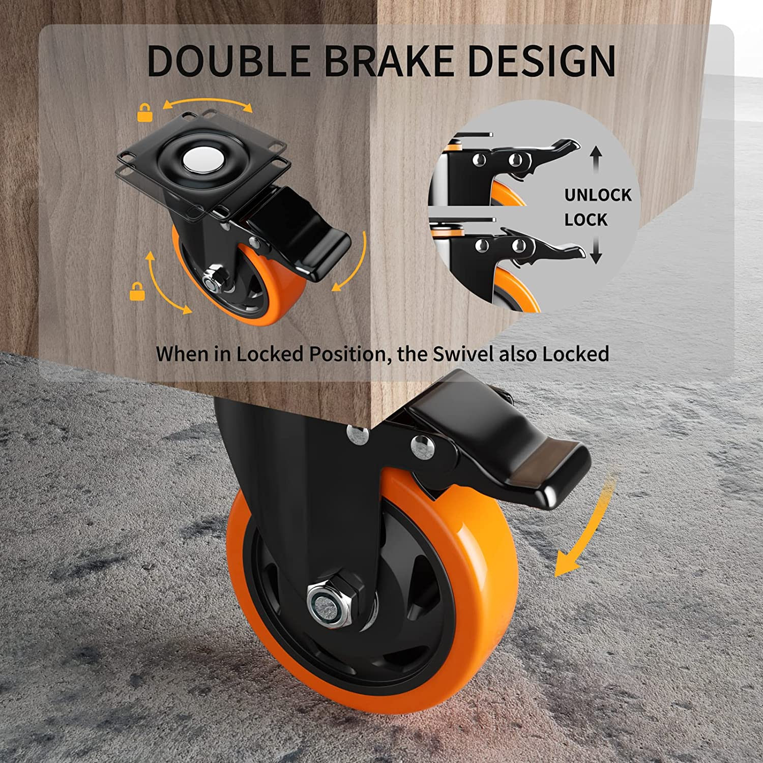 4″ Caster Wheels Set of 4 Heavy Duty 2200lb Swivel Locking Industrial Workbench